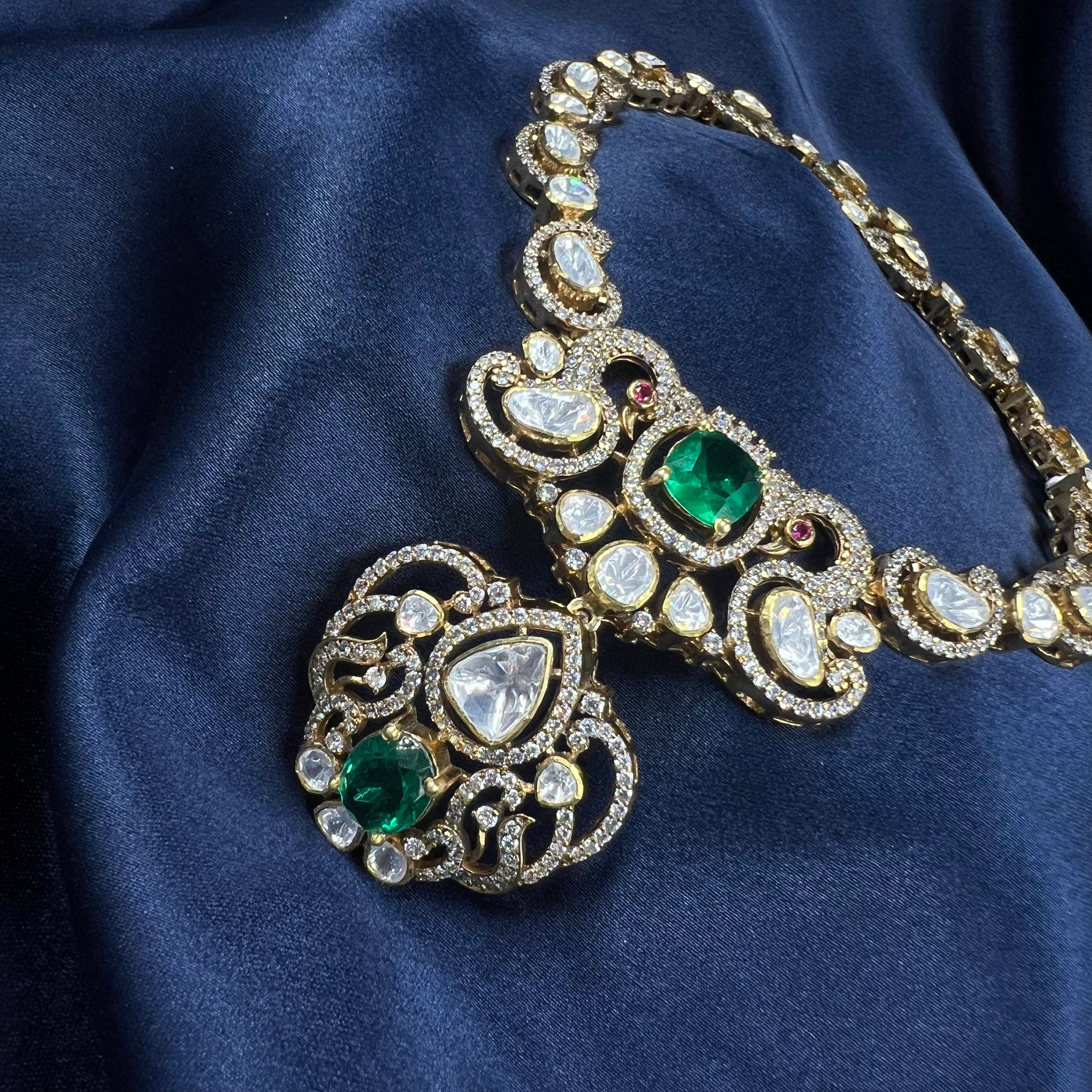 Meera Emerald Polki Necklace Set