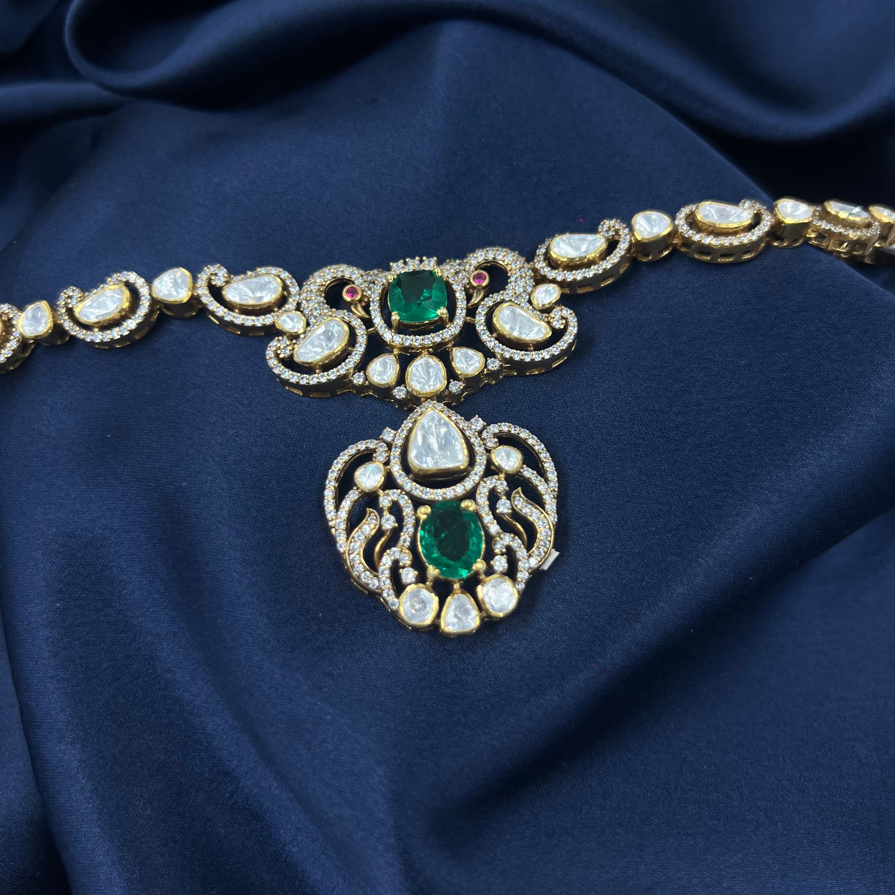 Meera Emerald Polki Necklace Set
