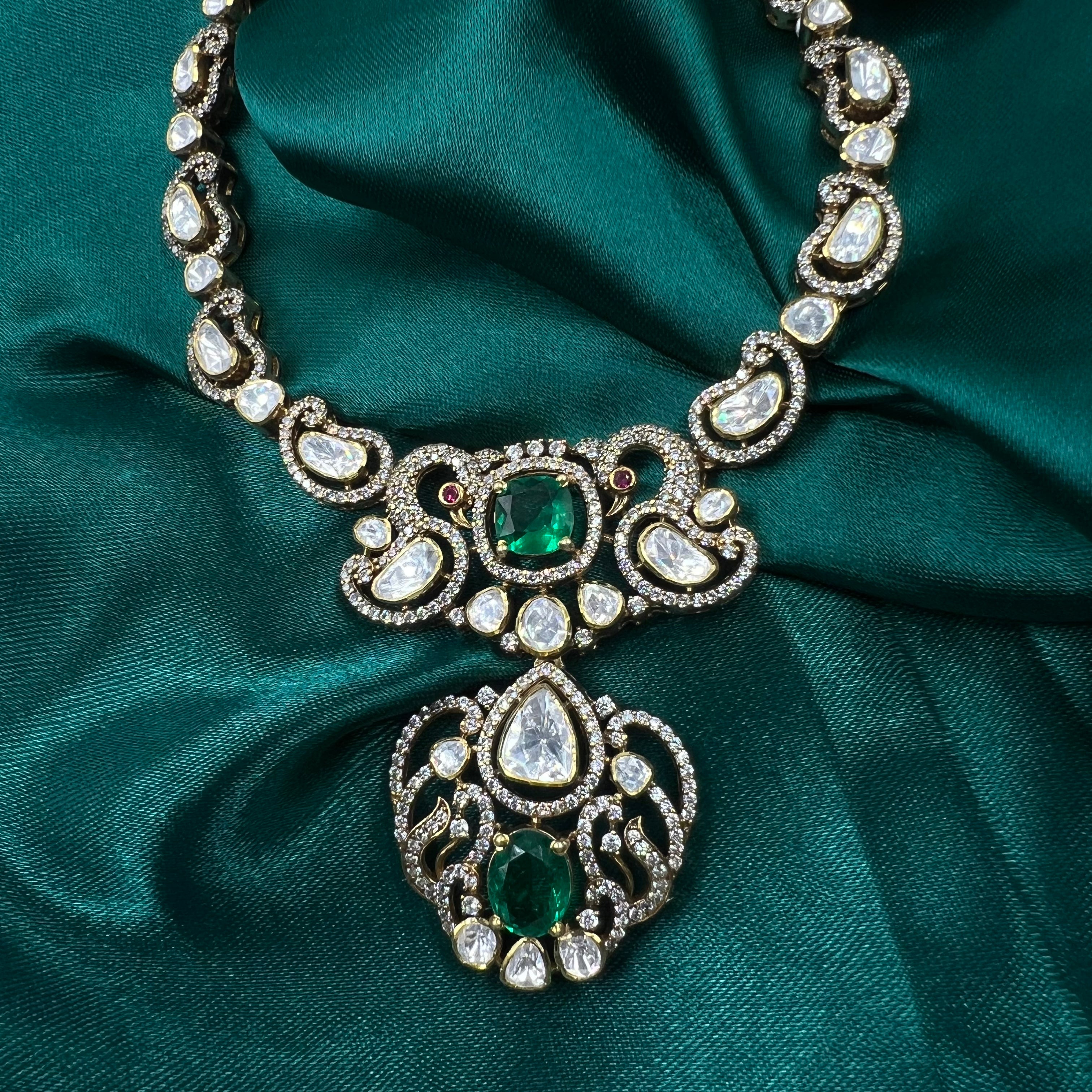 Meera Emerald Polki Necklace Set