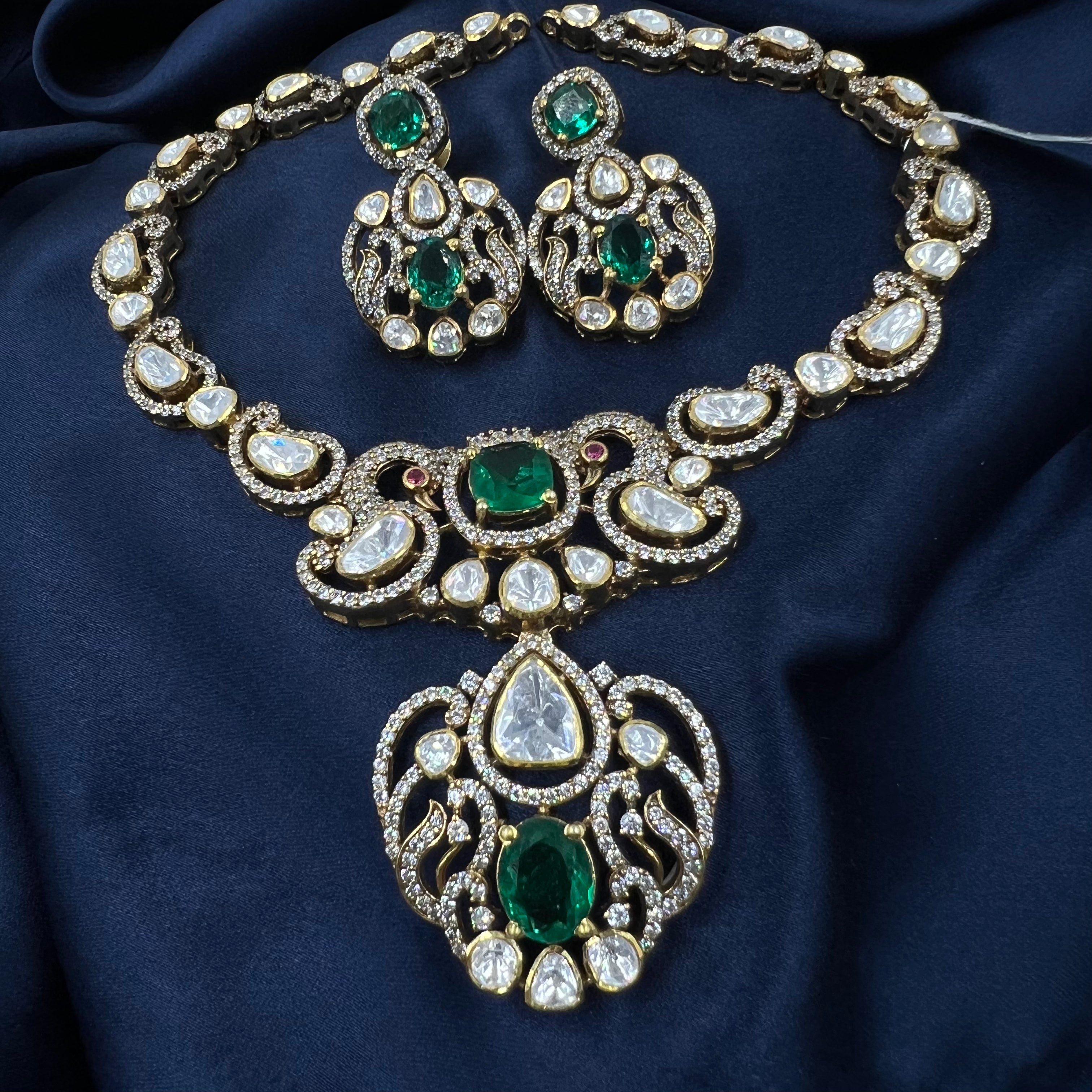 Meera Emerald Polki Necklace Set