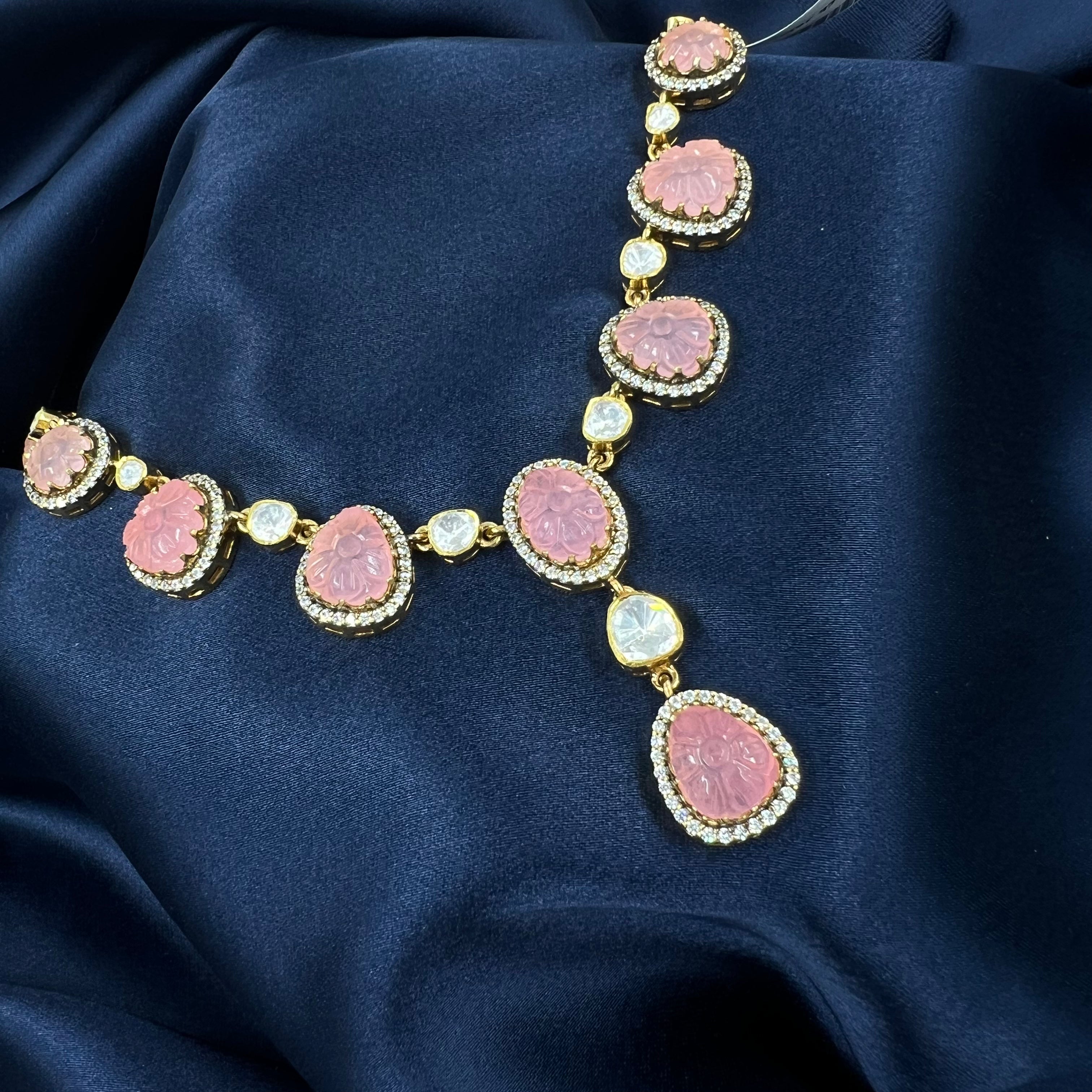 Kiara Pink Polki Necklace Set