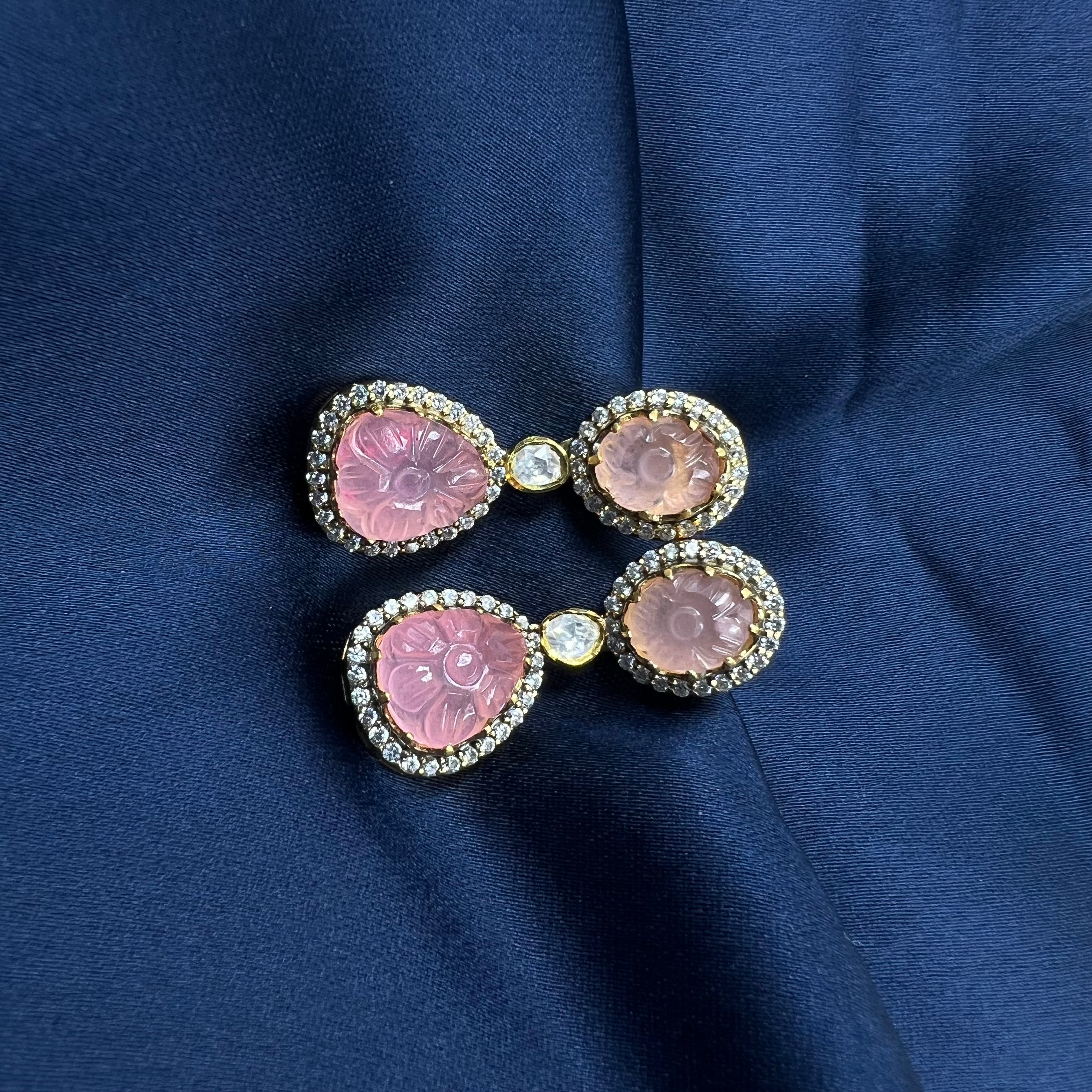 Kiara Pink Polki Necklace Set