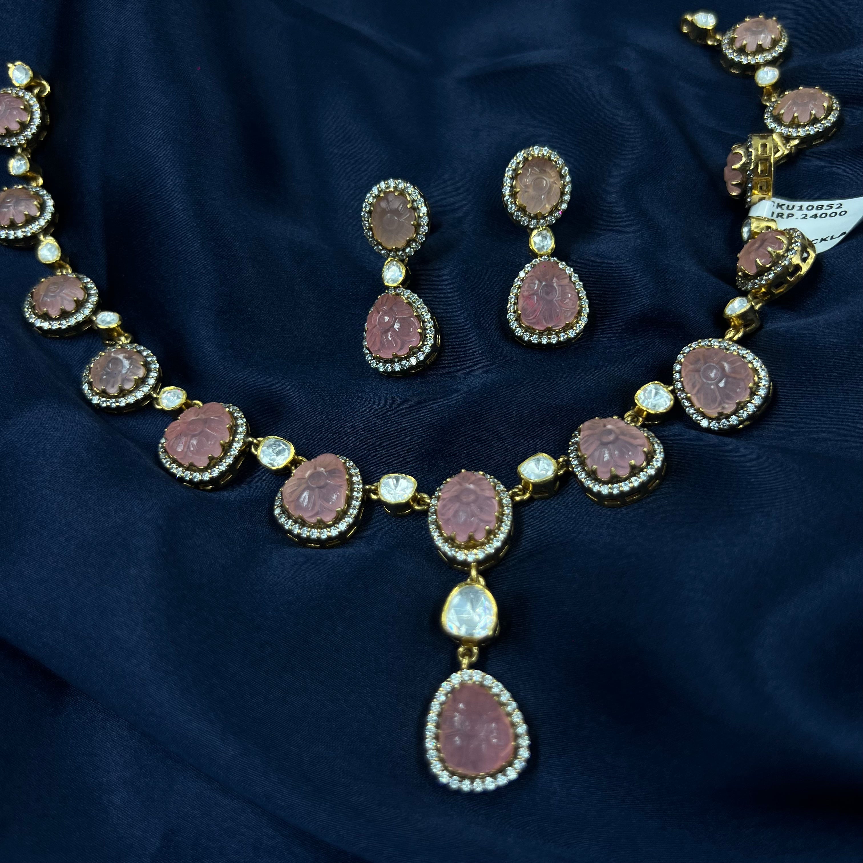 Kiara Pink Polki Necklace Set