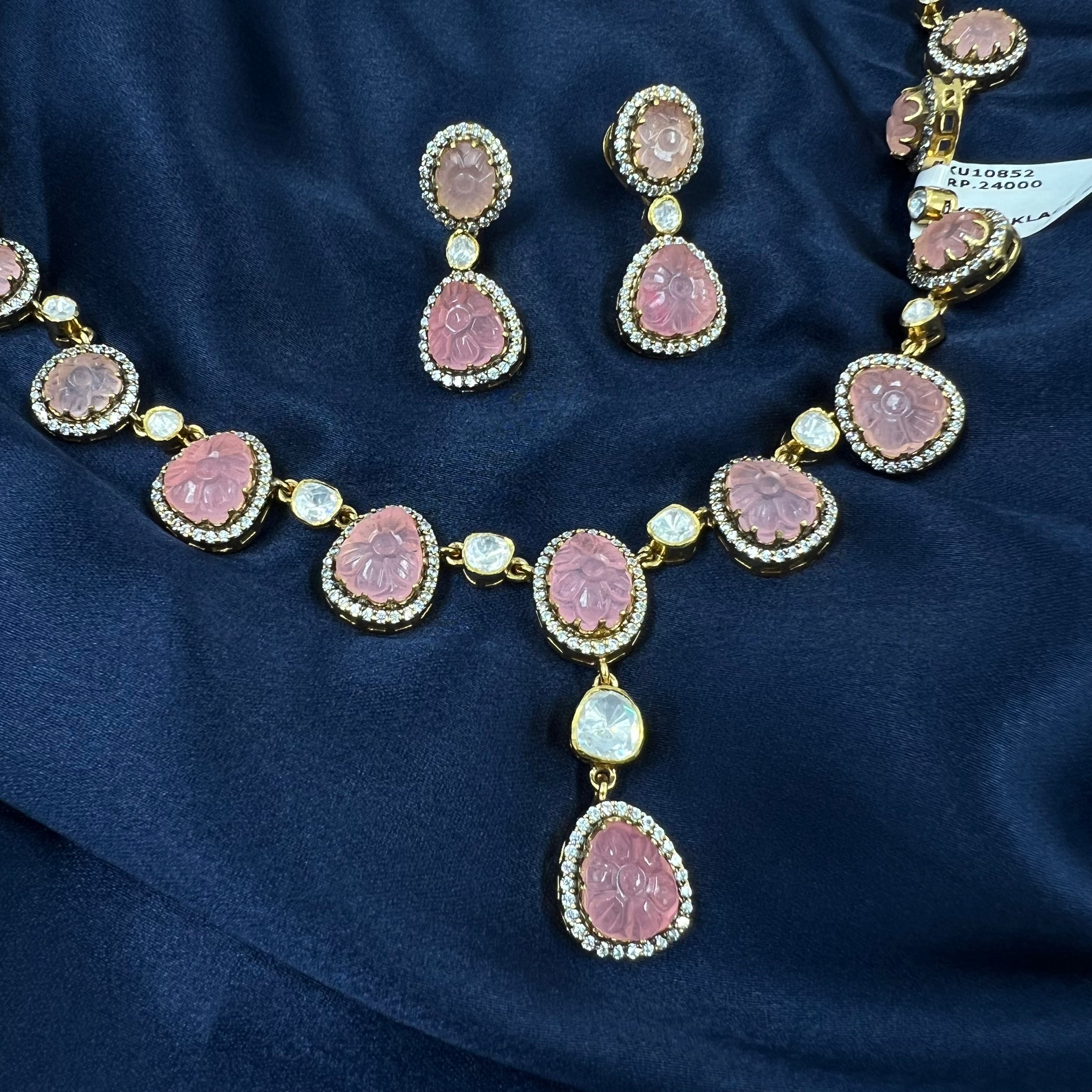 Kiara Pink Polki Necklace Set