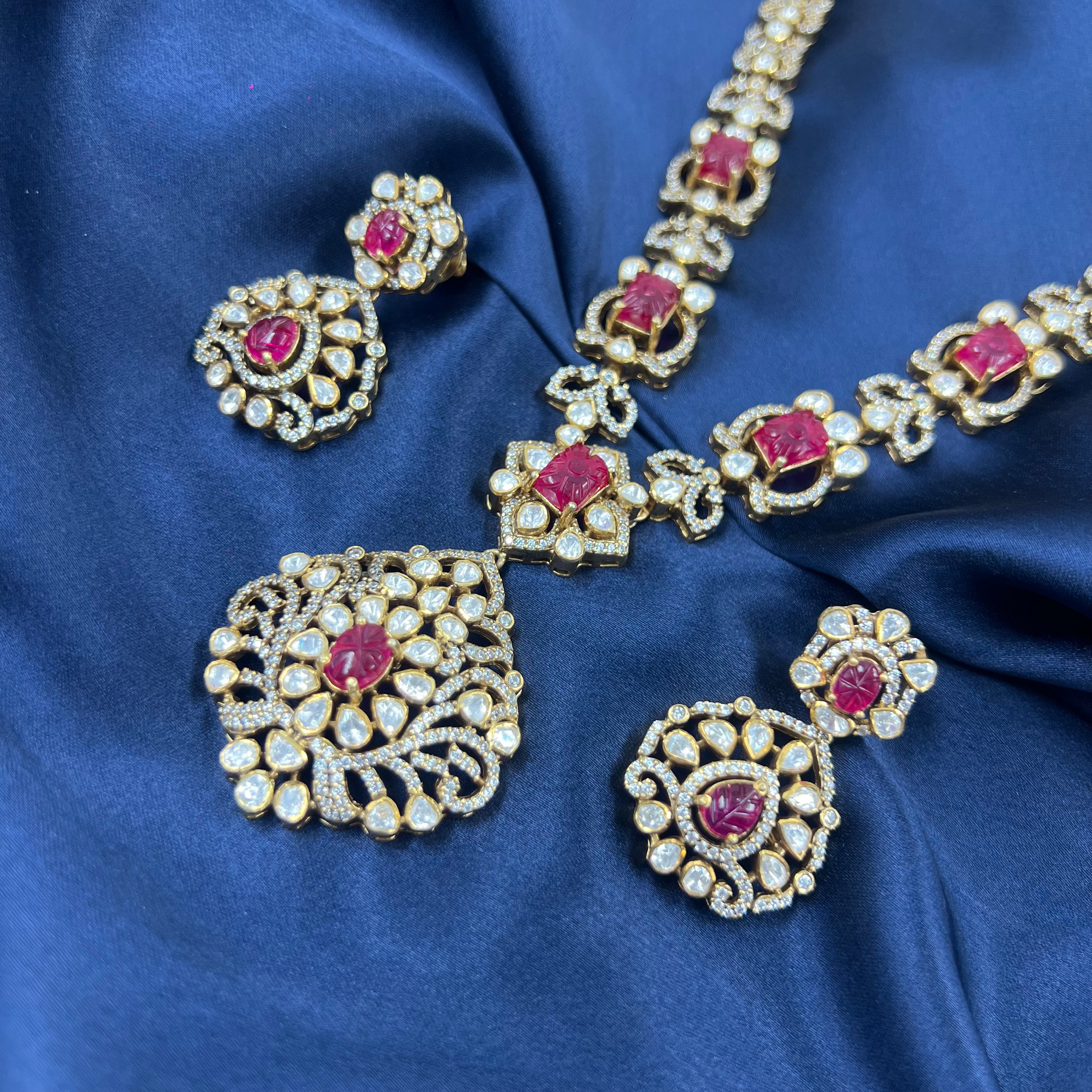 Anaya Ruby Polki Necklace Set