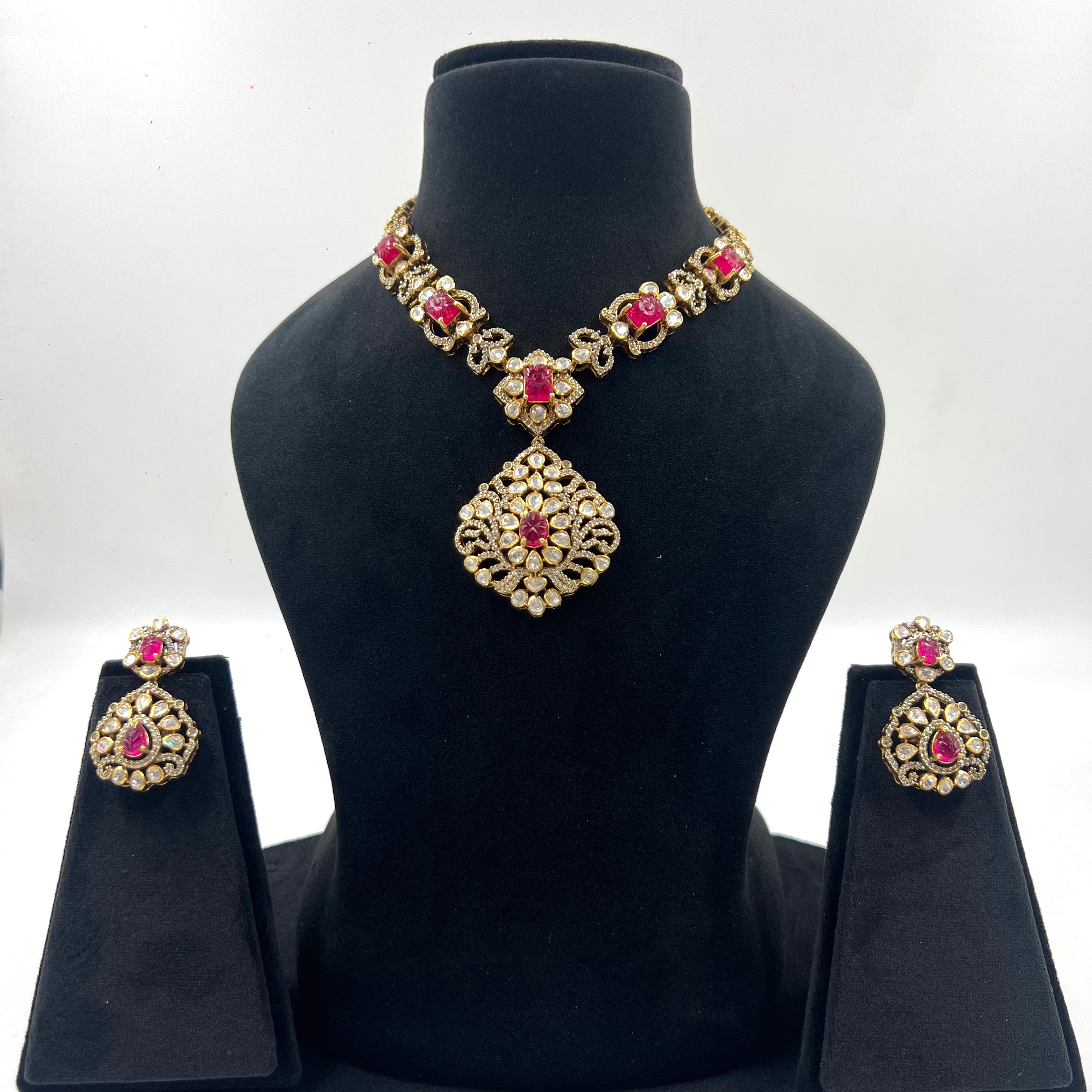 Anaya Ruby Polki Necklace Set