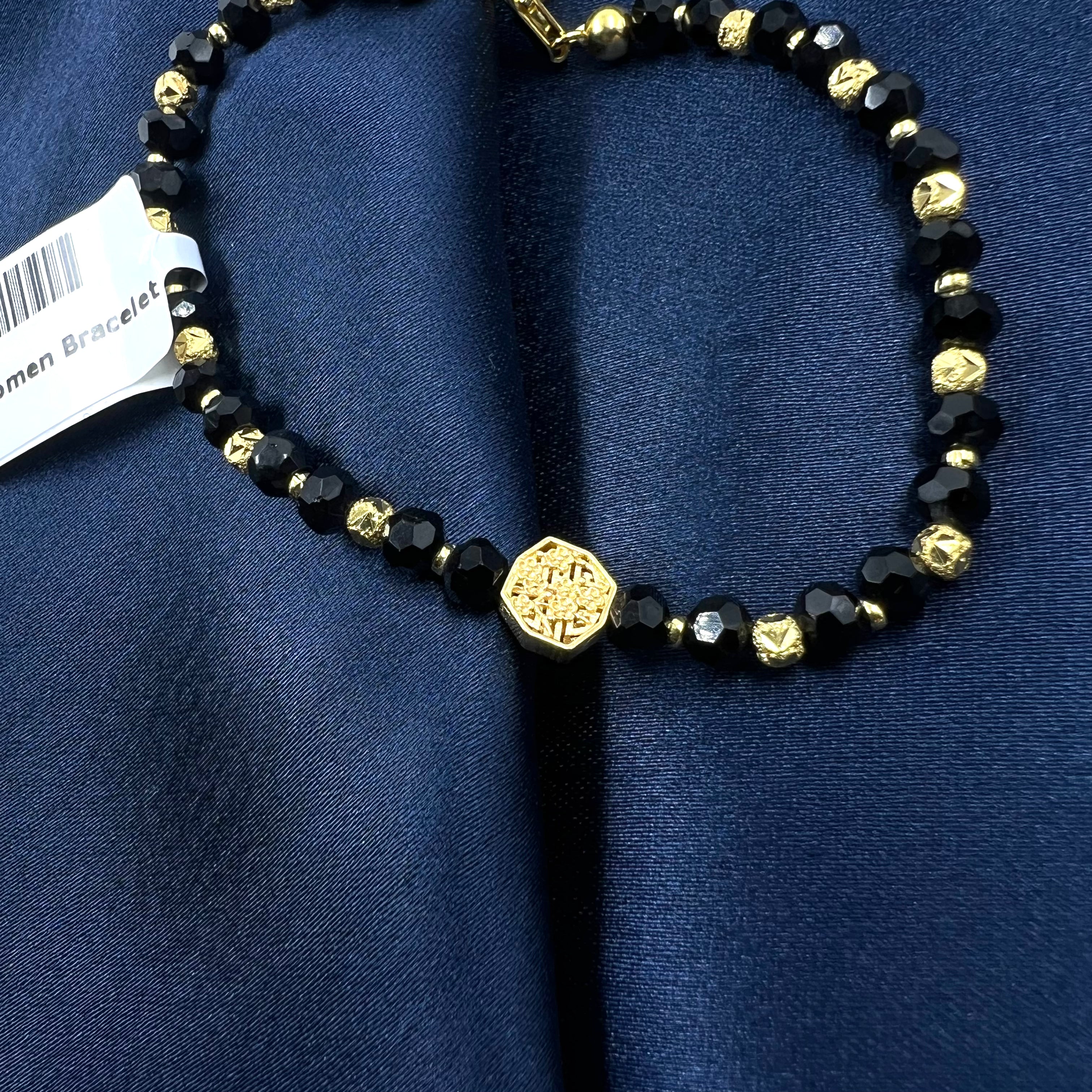 Anaya Gold Polish Black Beads Bracelet