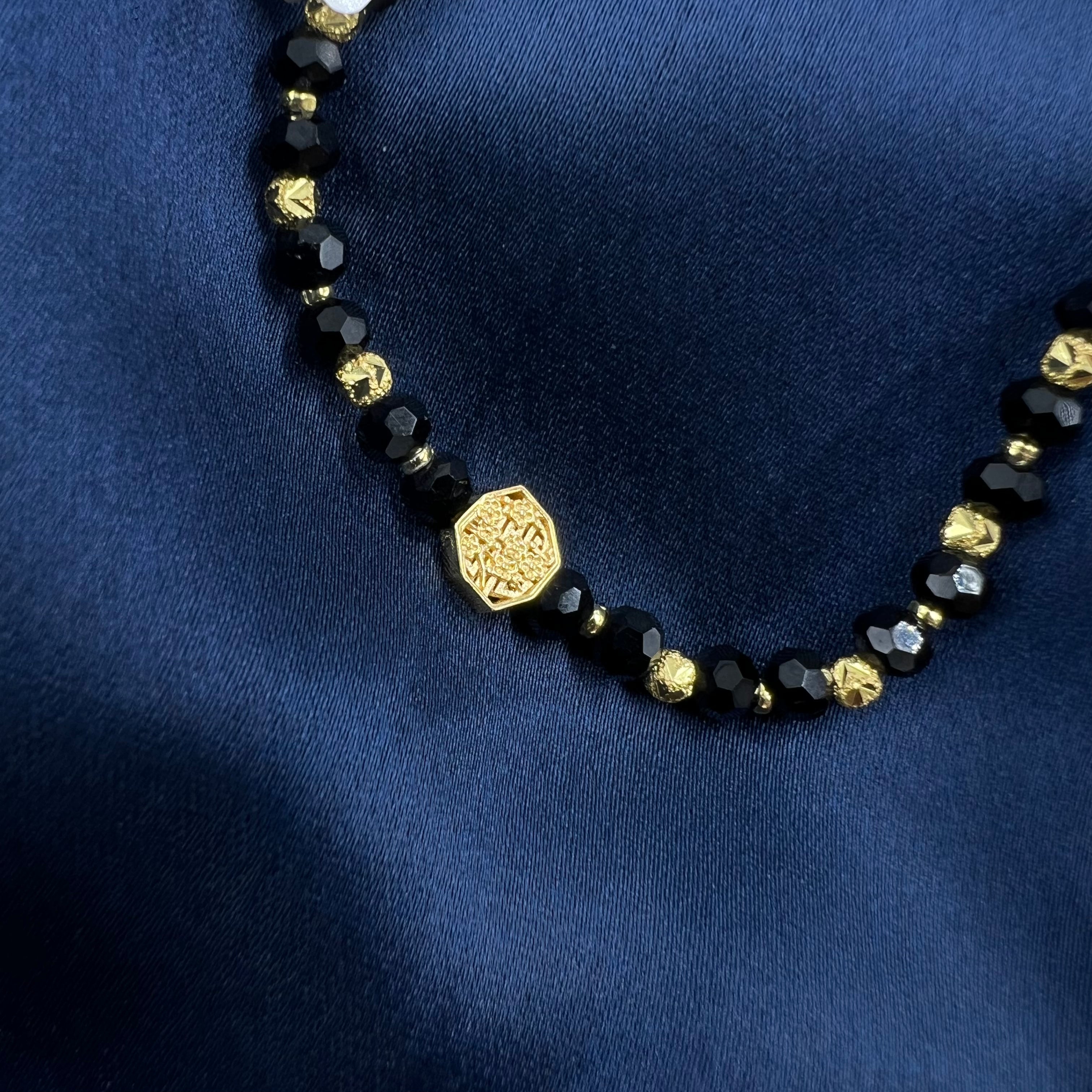 Anaya Gold Polish Black Beads Bracelet