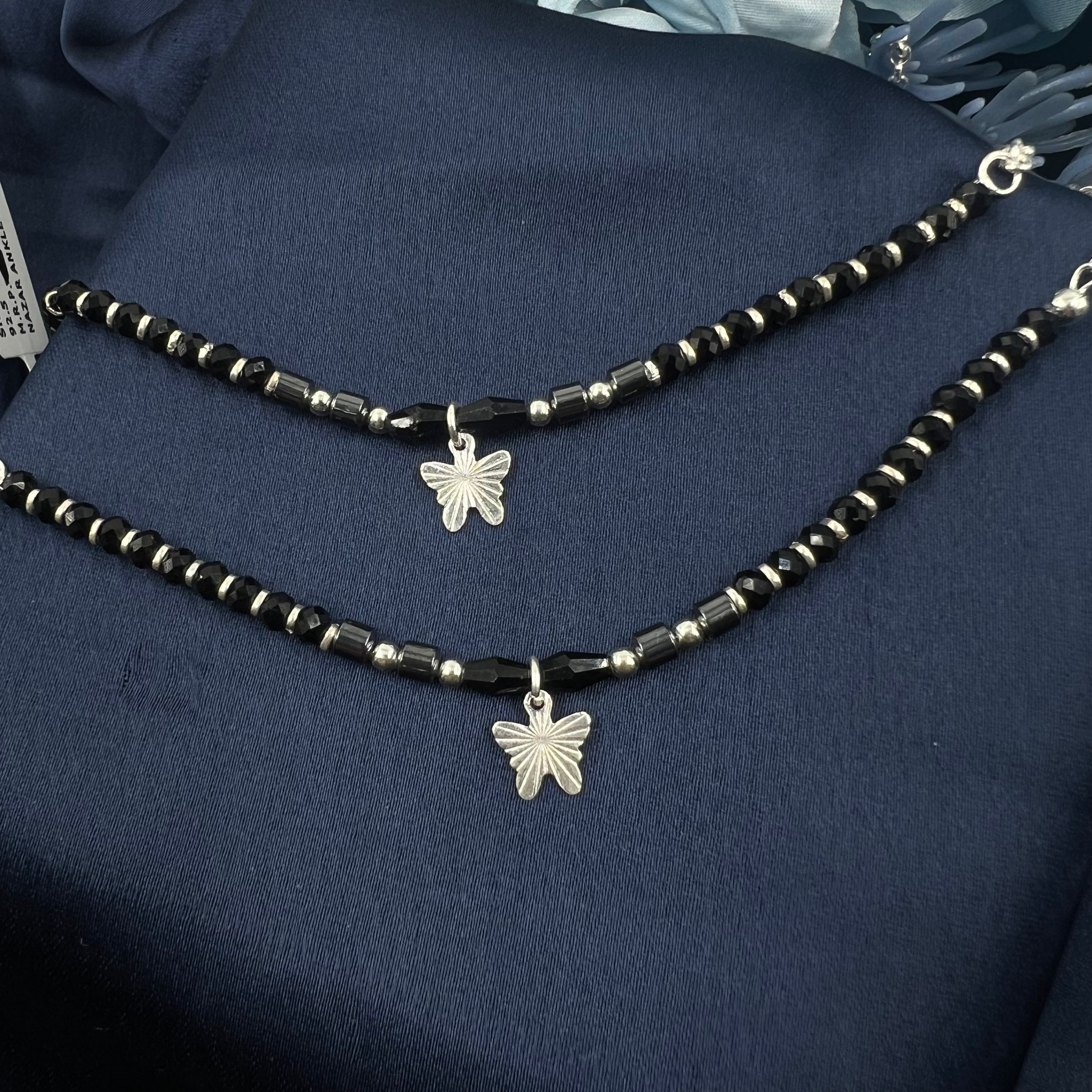 Marbella Black Beads Charms Anklet