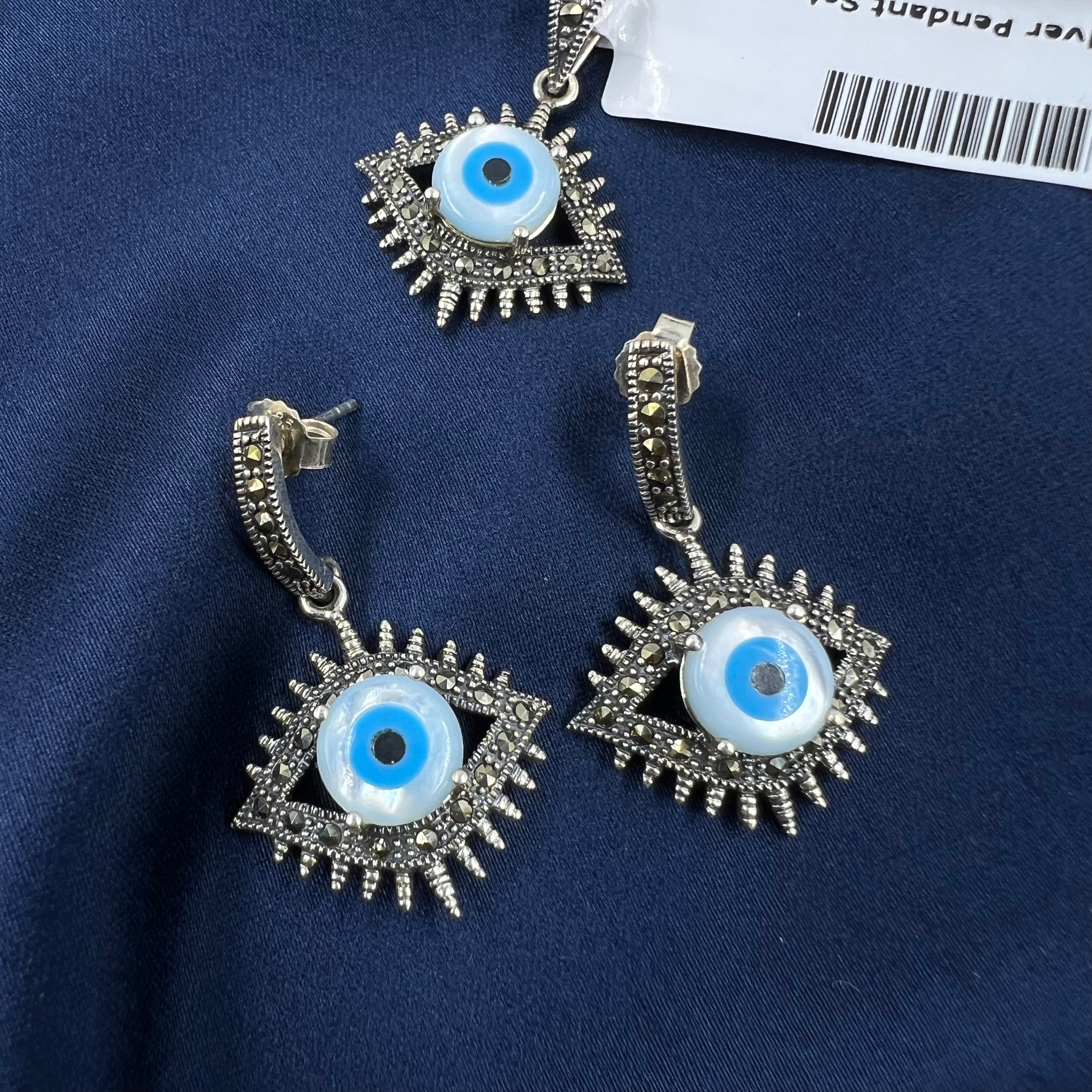 Zina Evil Eye Marcasite Pendant Set