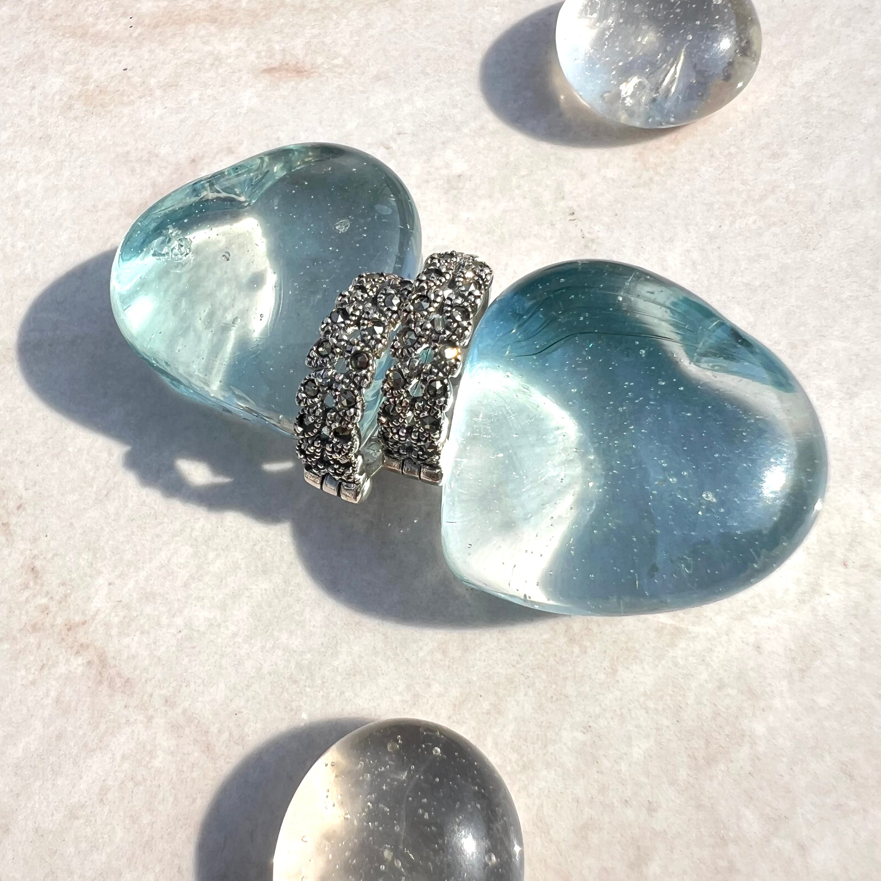 Luxe Noir Marcasite Hoops Earrings