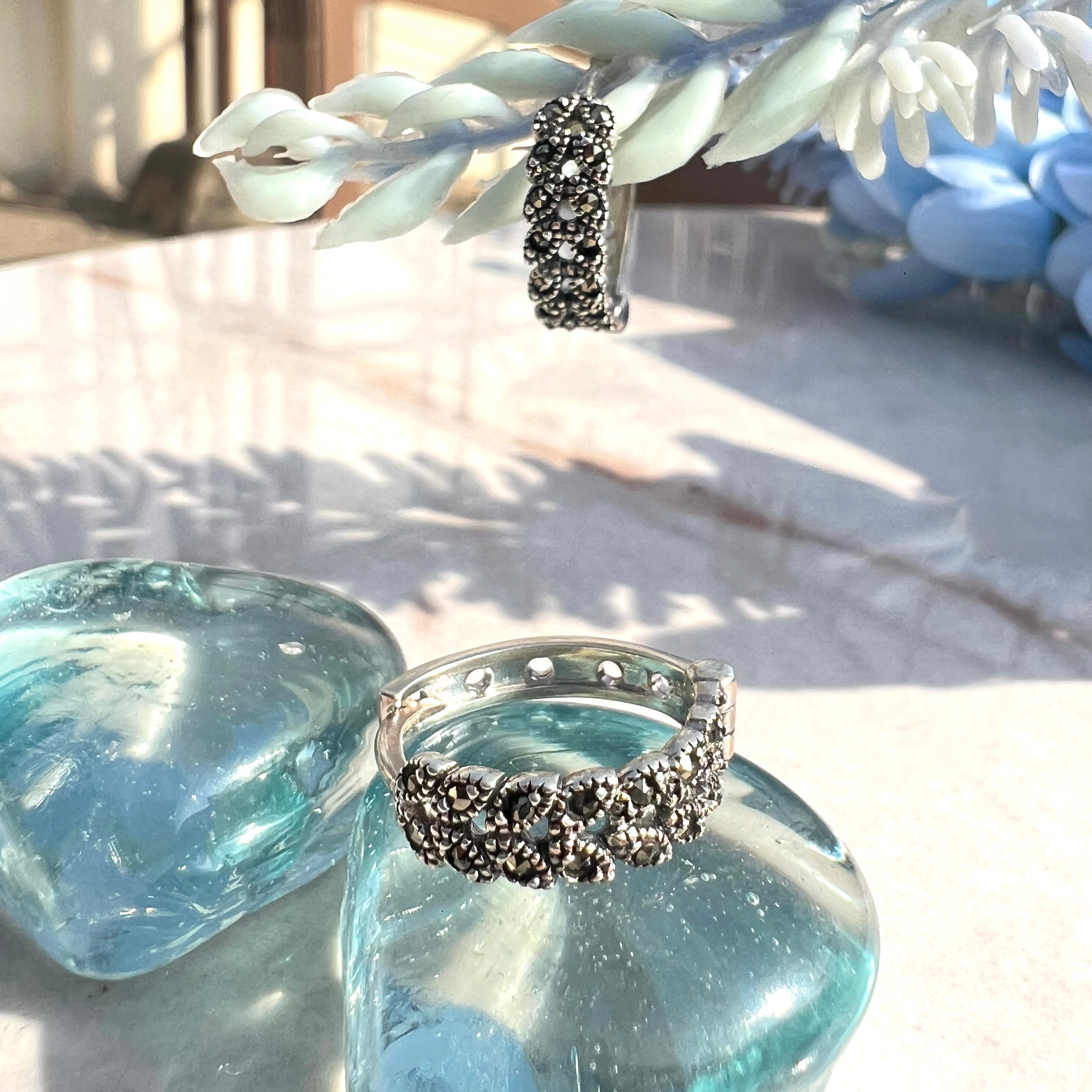 Luxe Noir Marcasite Hoops Earrings