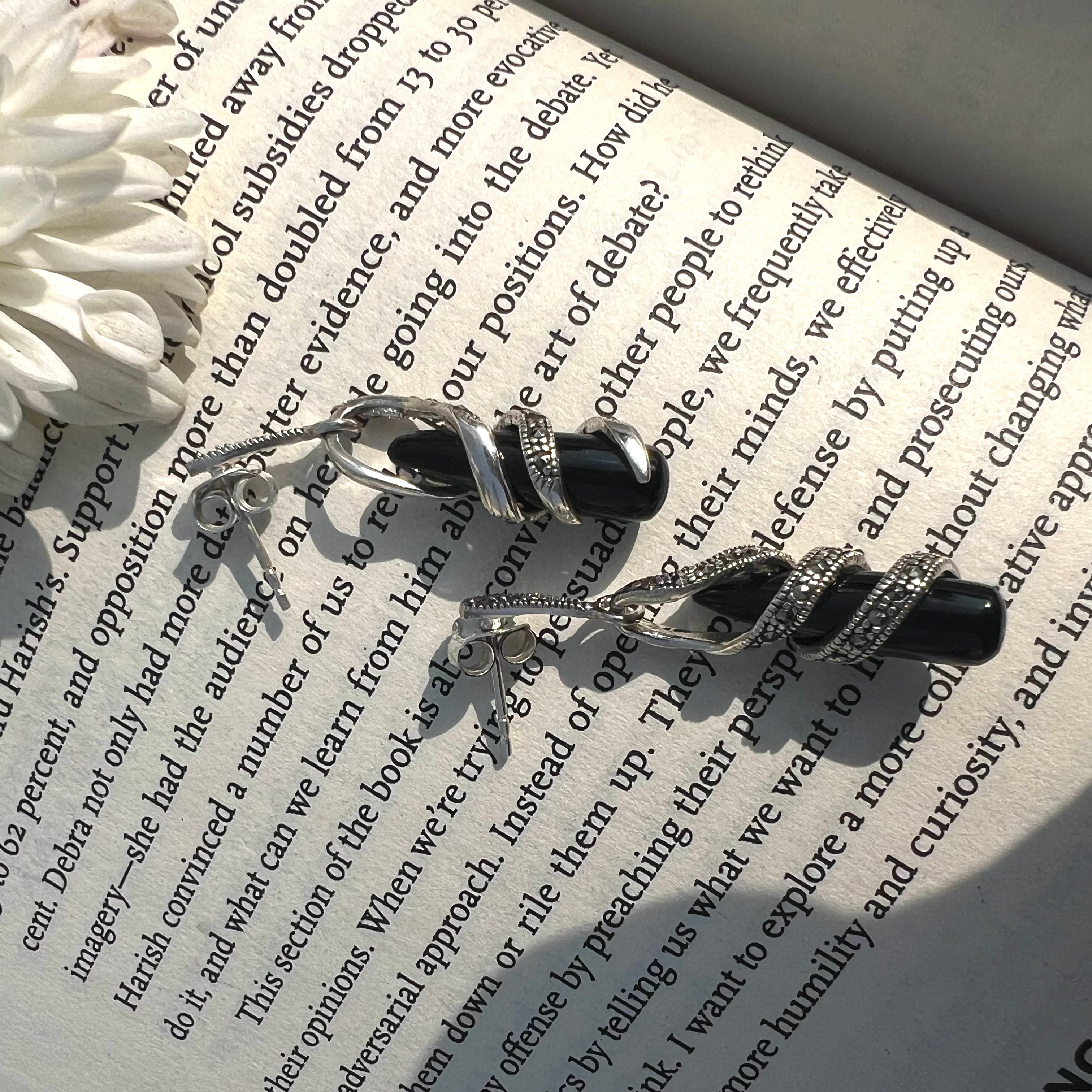 Chic Black Marcasite Drop Earrings