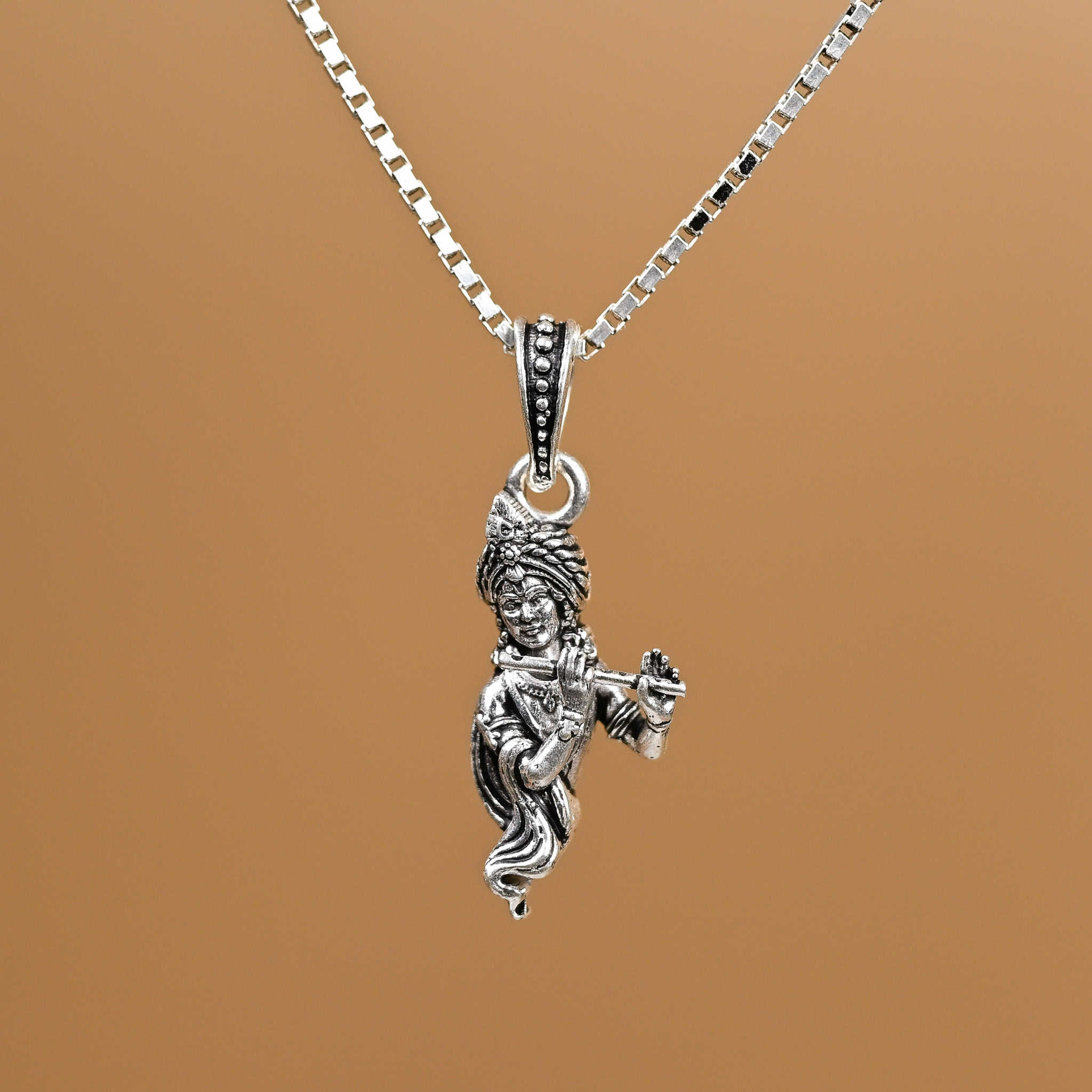 Divine Lord Krishna Flute Silver Pendant