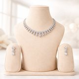 Silver teardrop cubic zirconia necklace and earrings bridal jewelry set