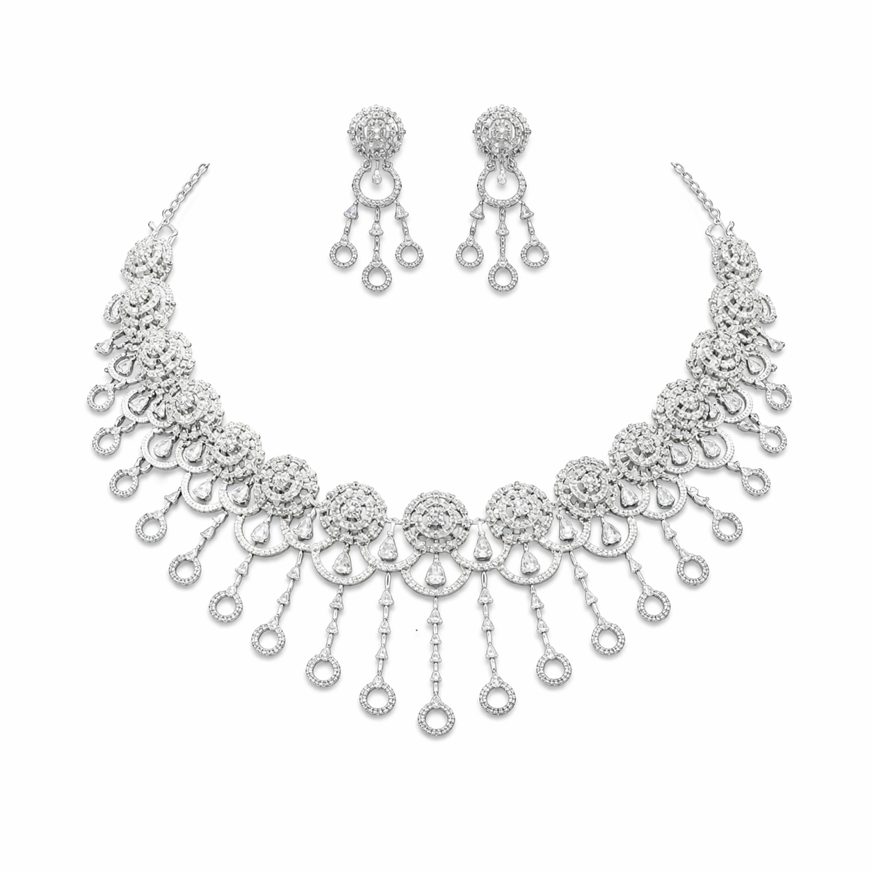 925 sterling silver bridal choker necklace and earrings set