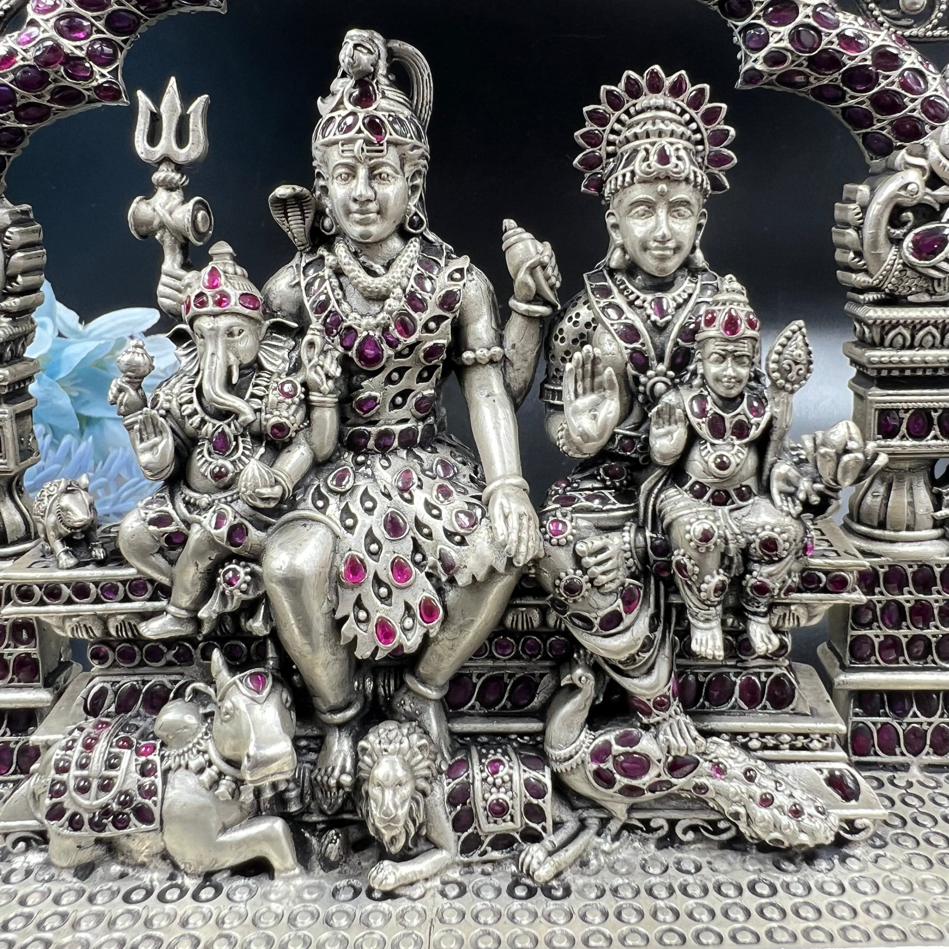Lord shiva Parvati with family pure silver idol set