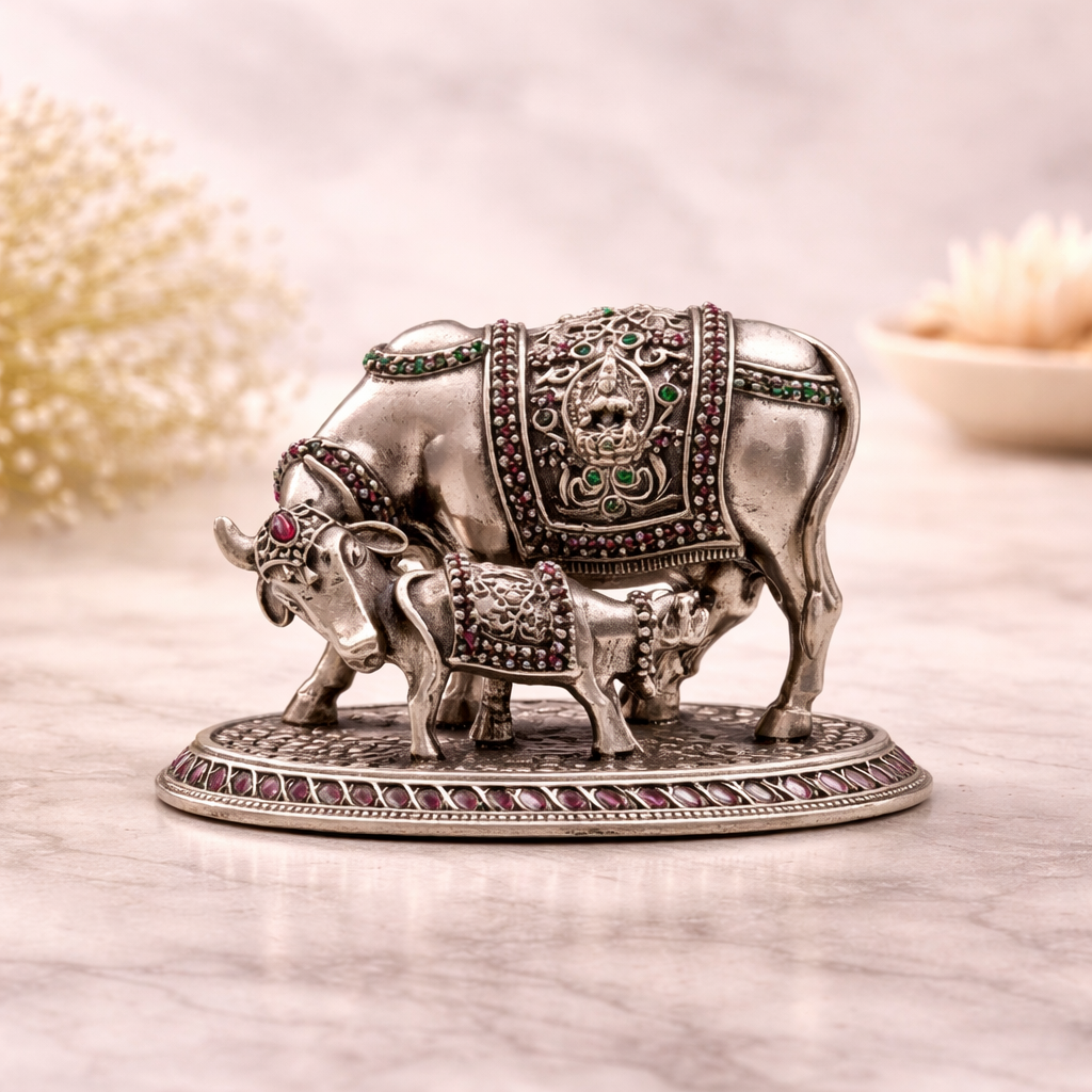 Kamdhenu silver idol 
