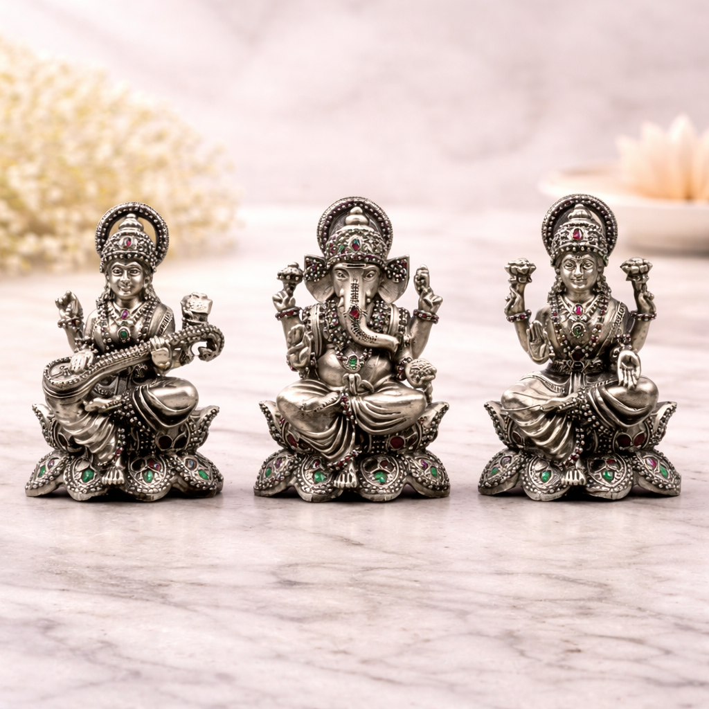 Ganesh Laxmi Saraswati silver Trio Set
