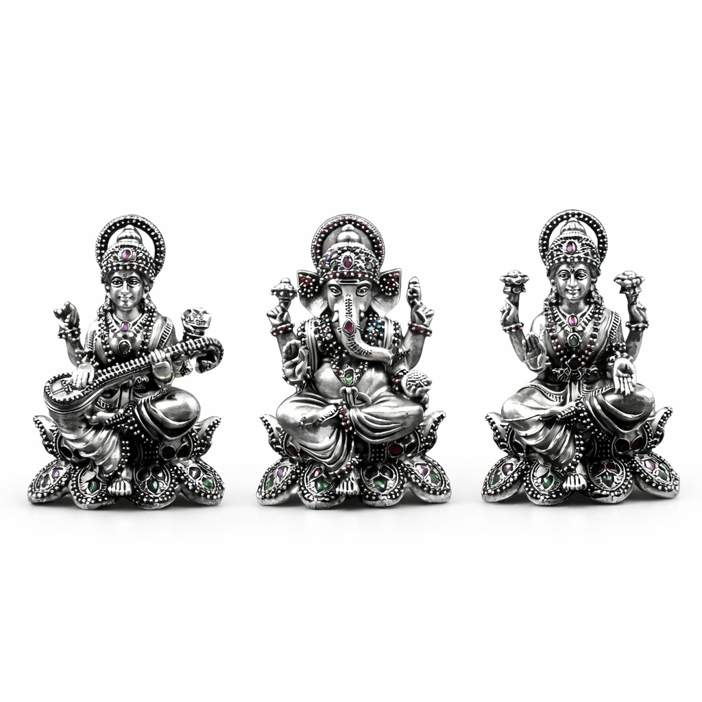 Pure 925 silver Ganesh Laxmi Saraswati Trio Set