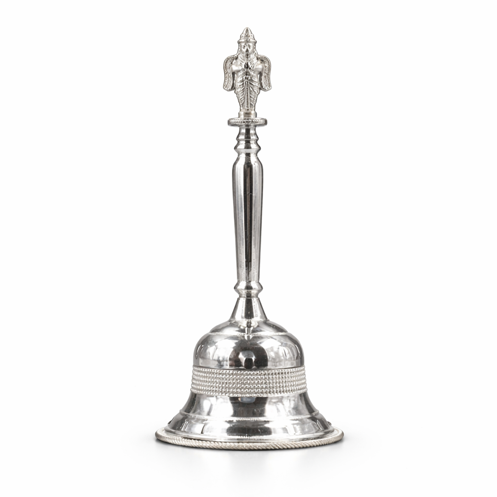 Silver Pooja Bell with Deity Handle