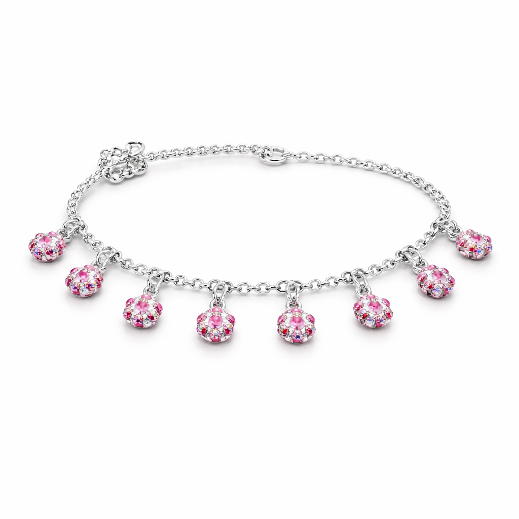 Silver Baby bracelet with pink gemstones 
