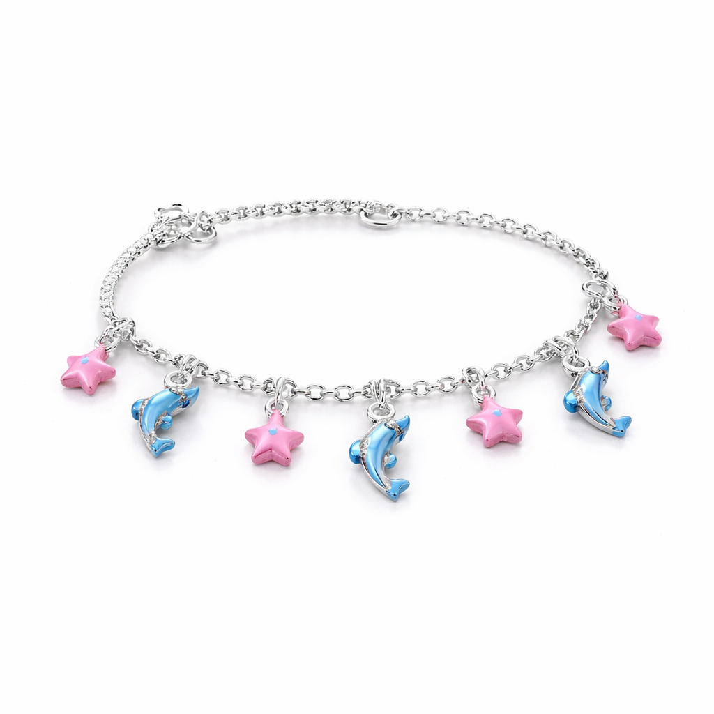 Silver baby kadli and Bracelet with dolphin and star charms 