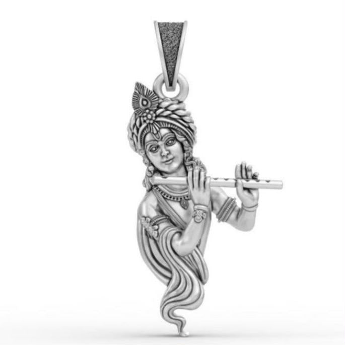 Divine Lord Krishna Flute Silver Pendant