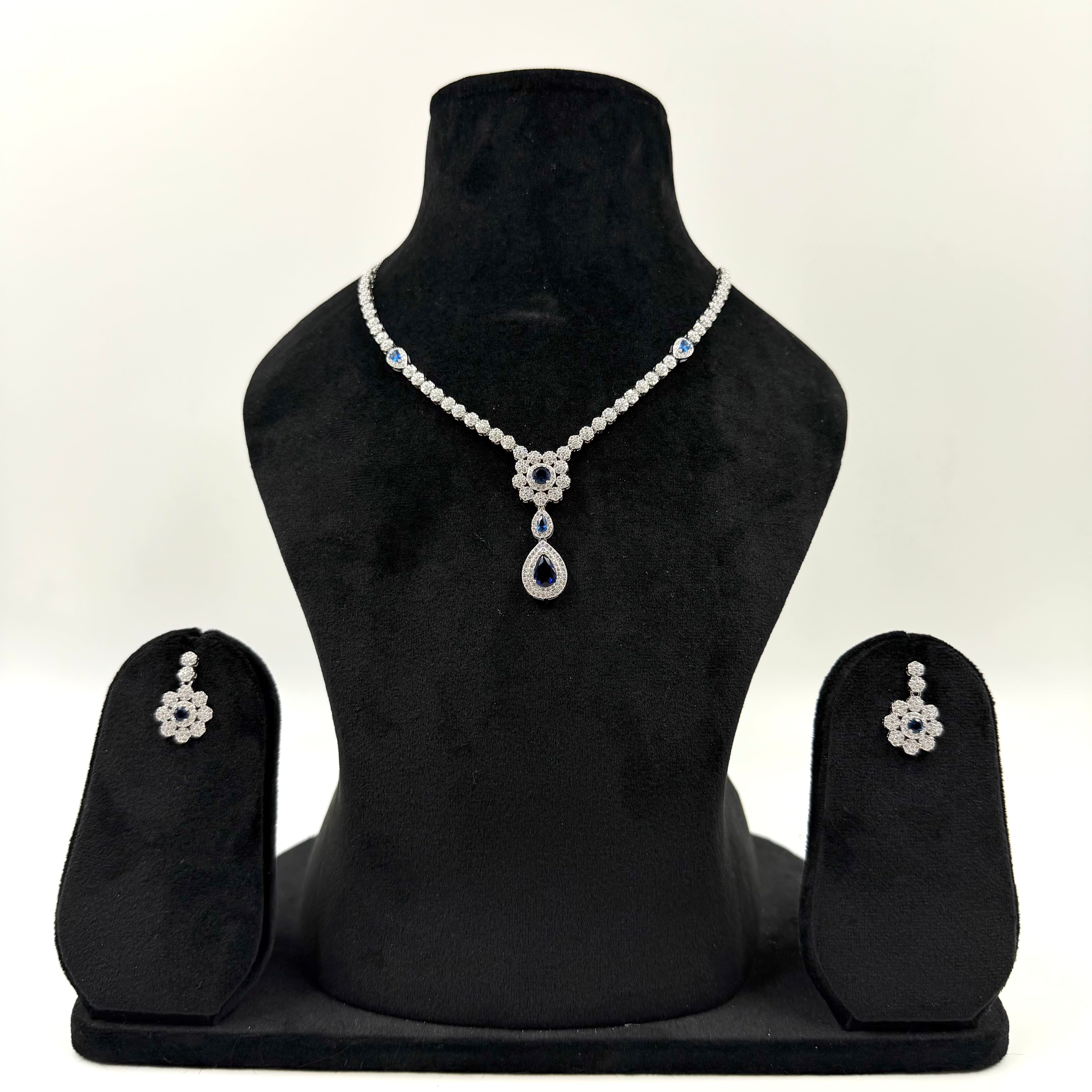 stone thin set necklace in 925 silver