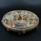 Carved silver pooja thali set