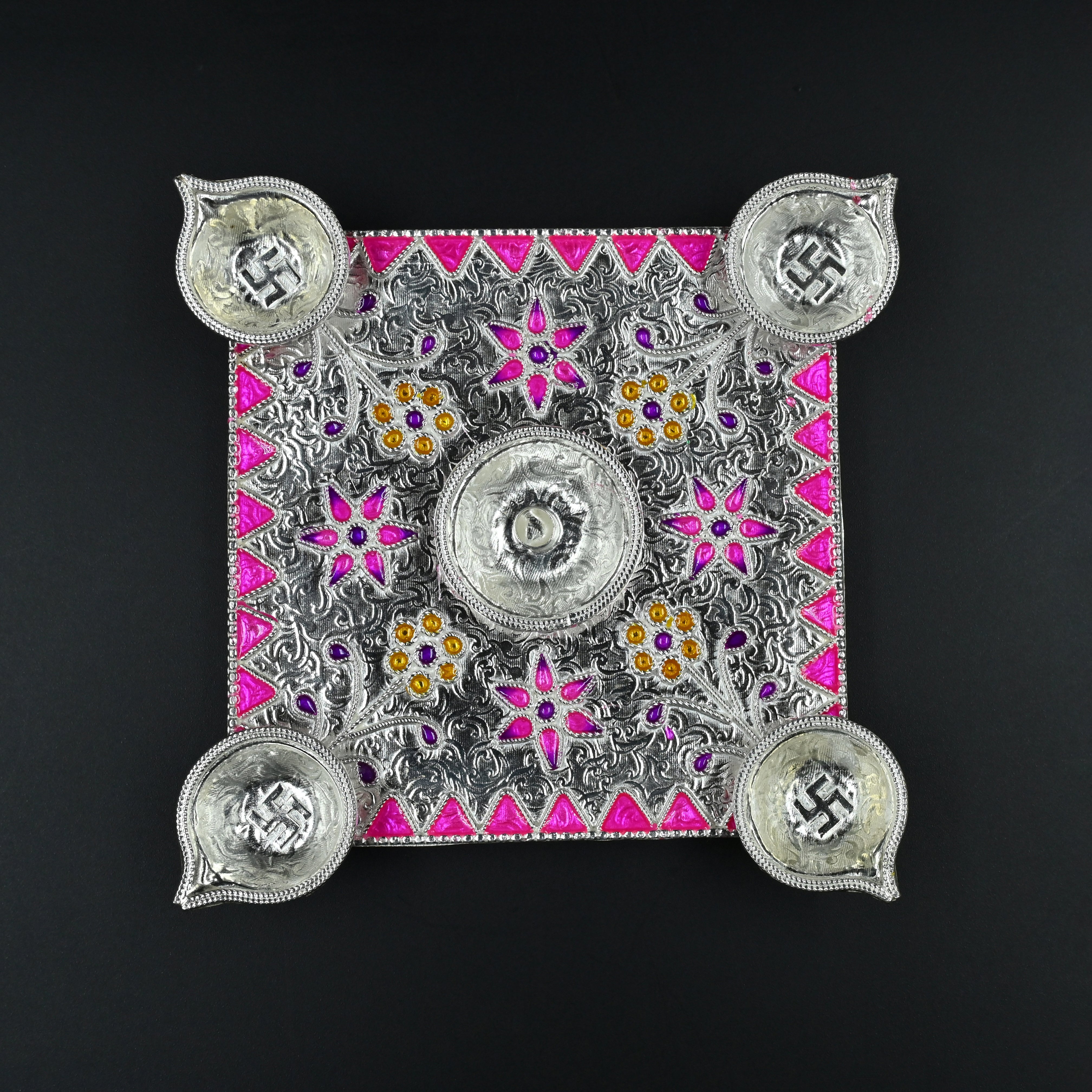 Chandi four diya stand for pooja