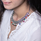 Colourful Navrang silver necklace set