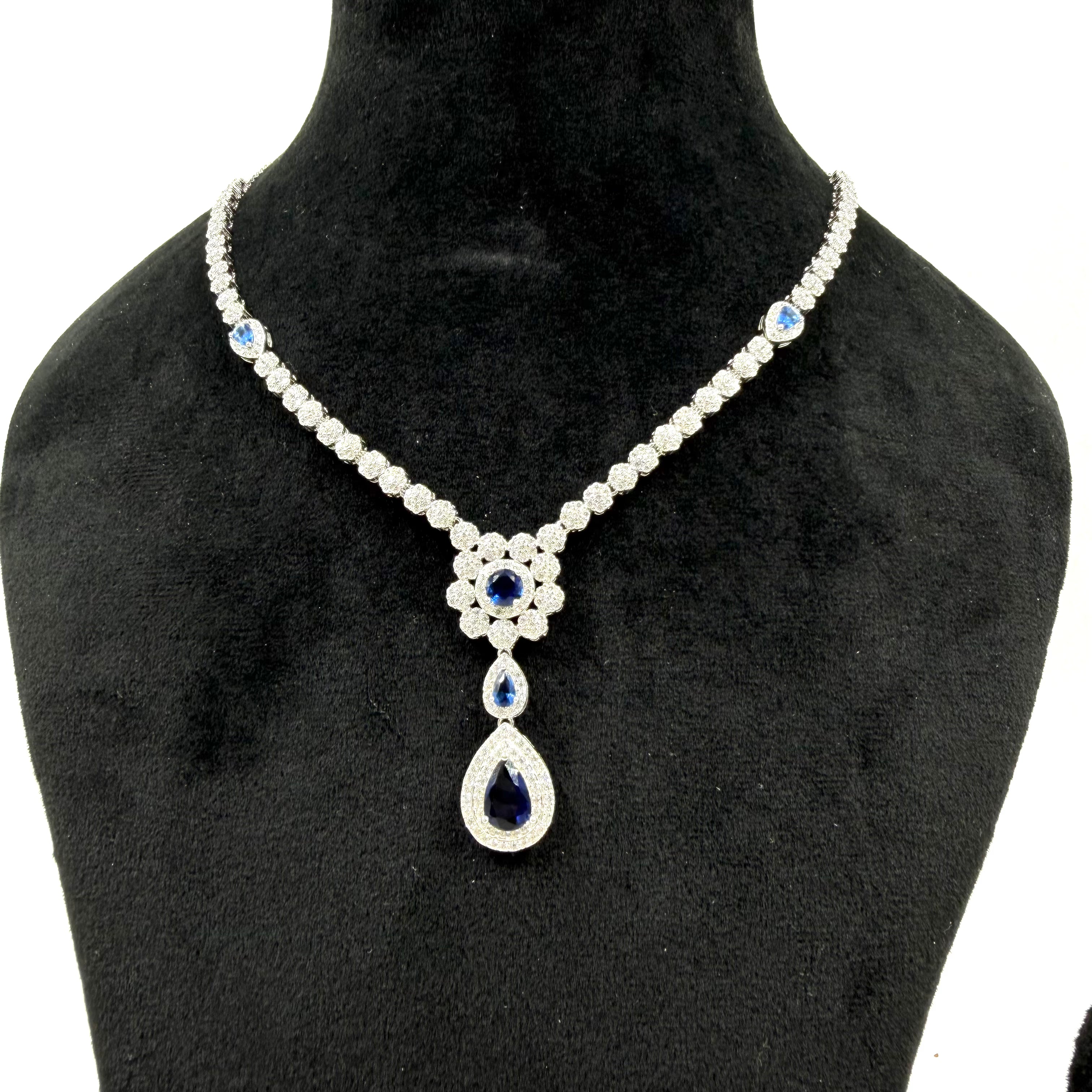 Designer blue stone thin necklace 925 silver