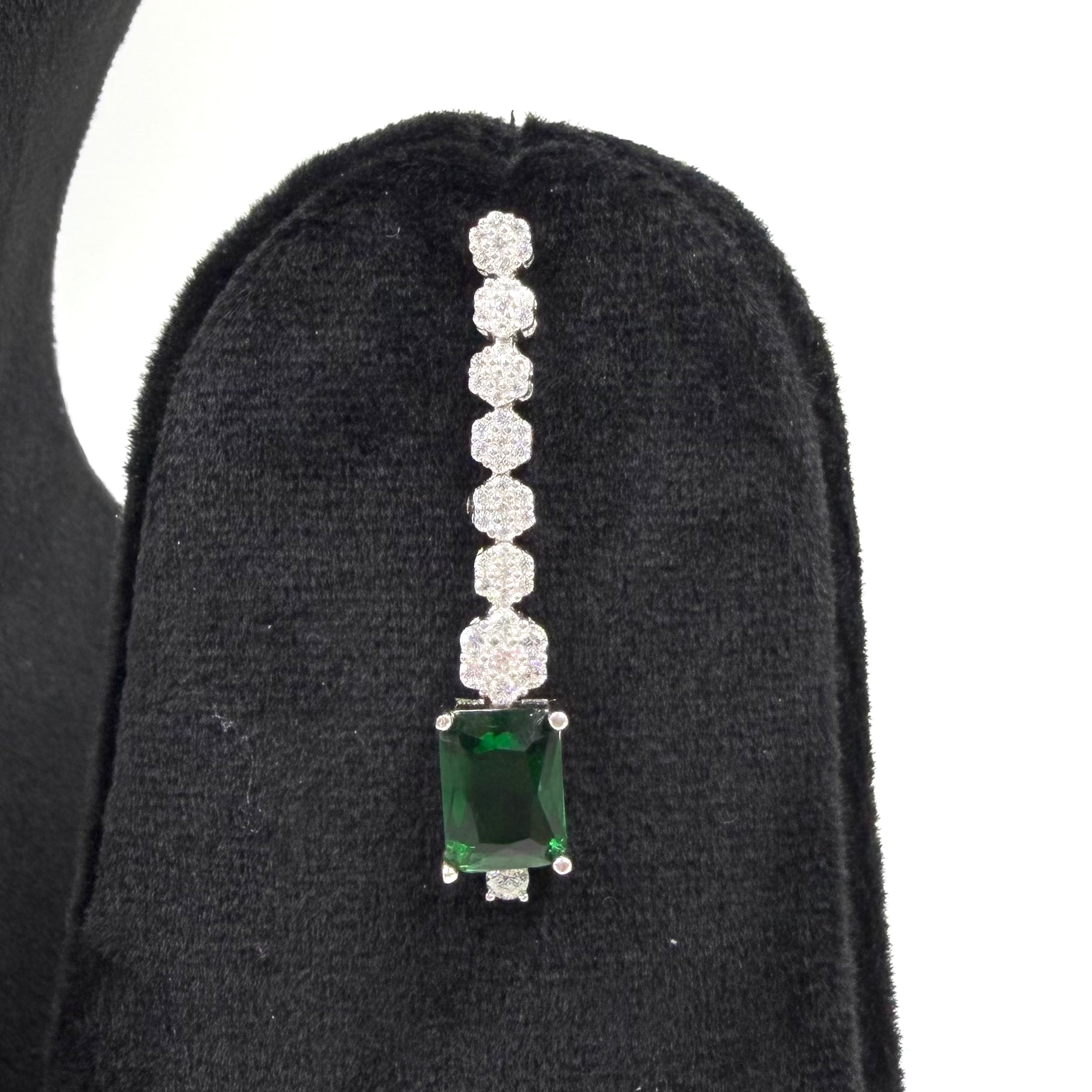 Designer double drop emerald necklace 925 silver