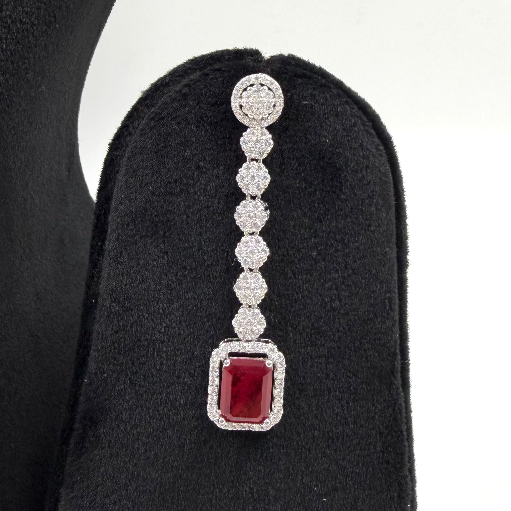 Designer double drop ruby necklace 925 silver