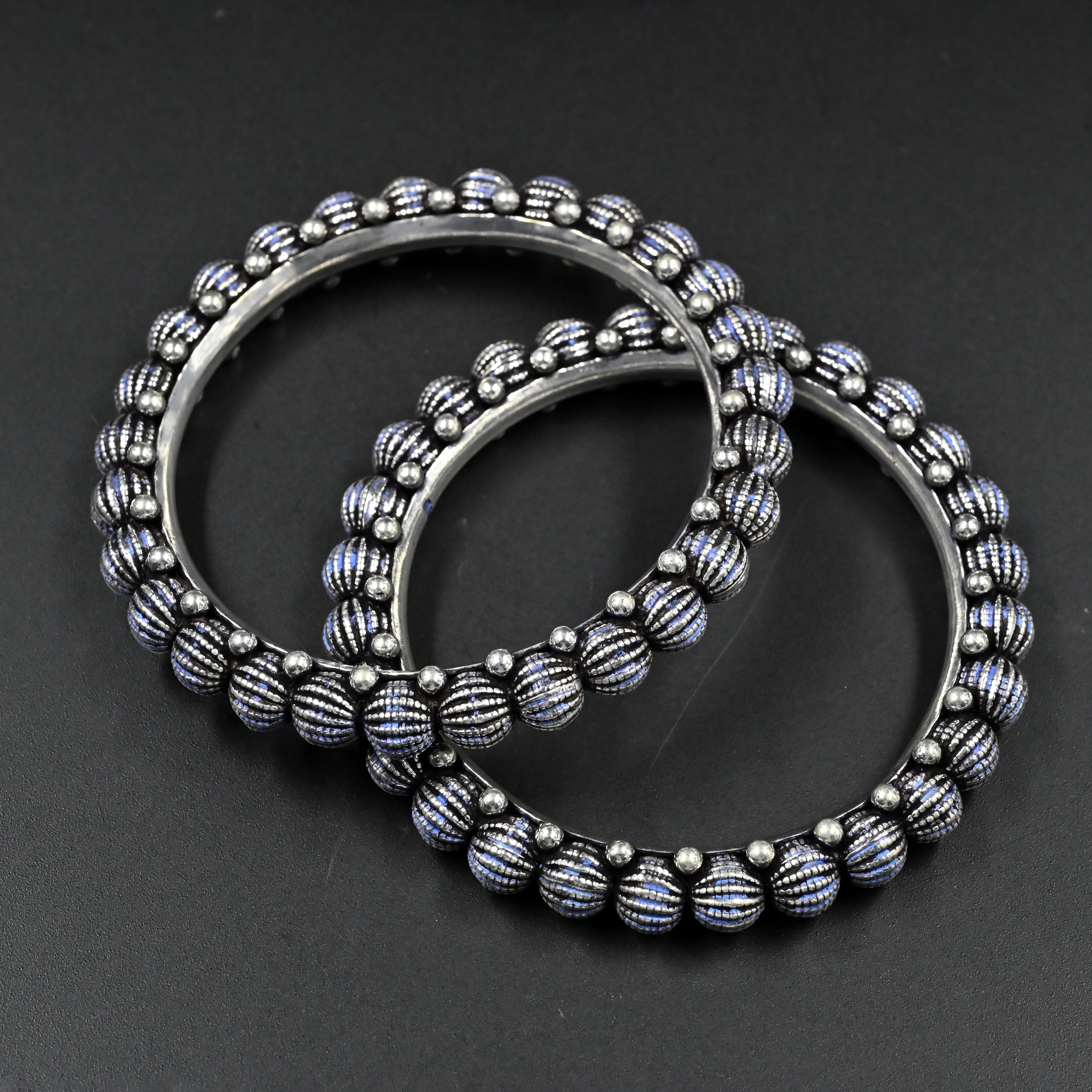 designer gajra bead silver bangles