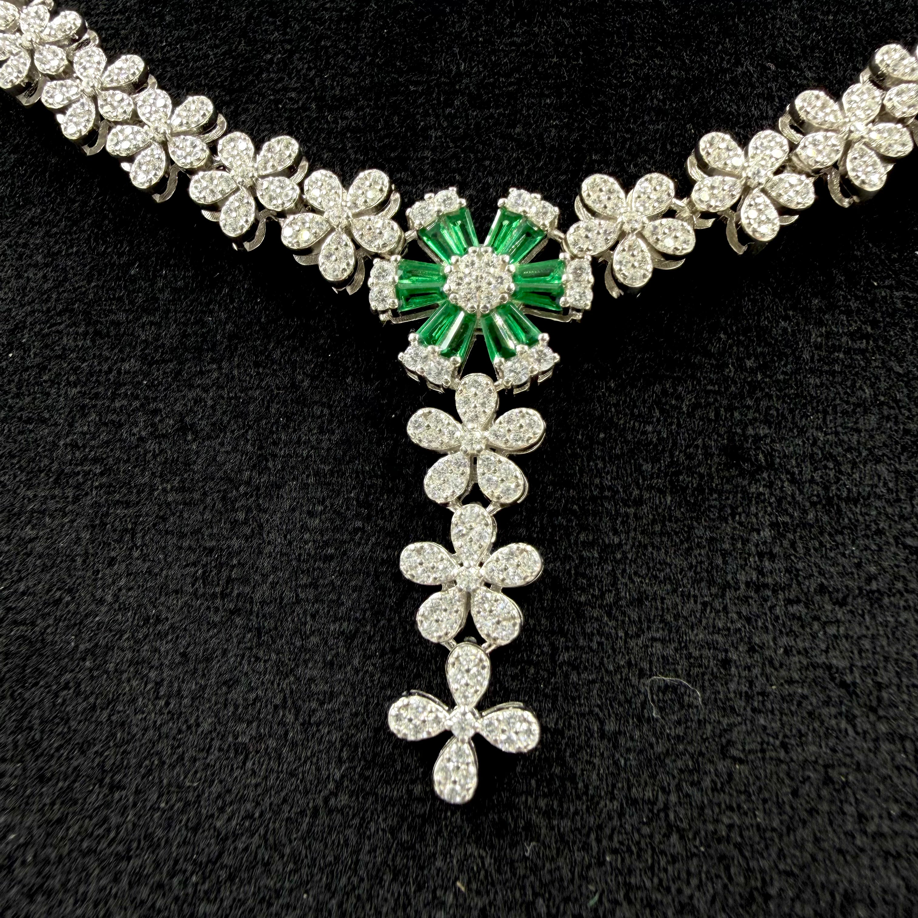 Designer green silver necklace Janya