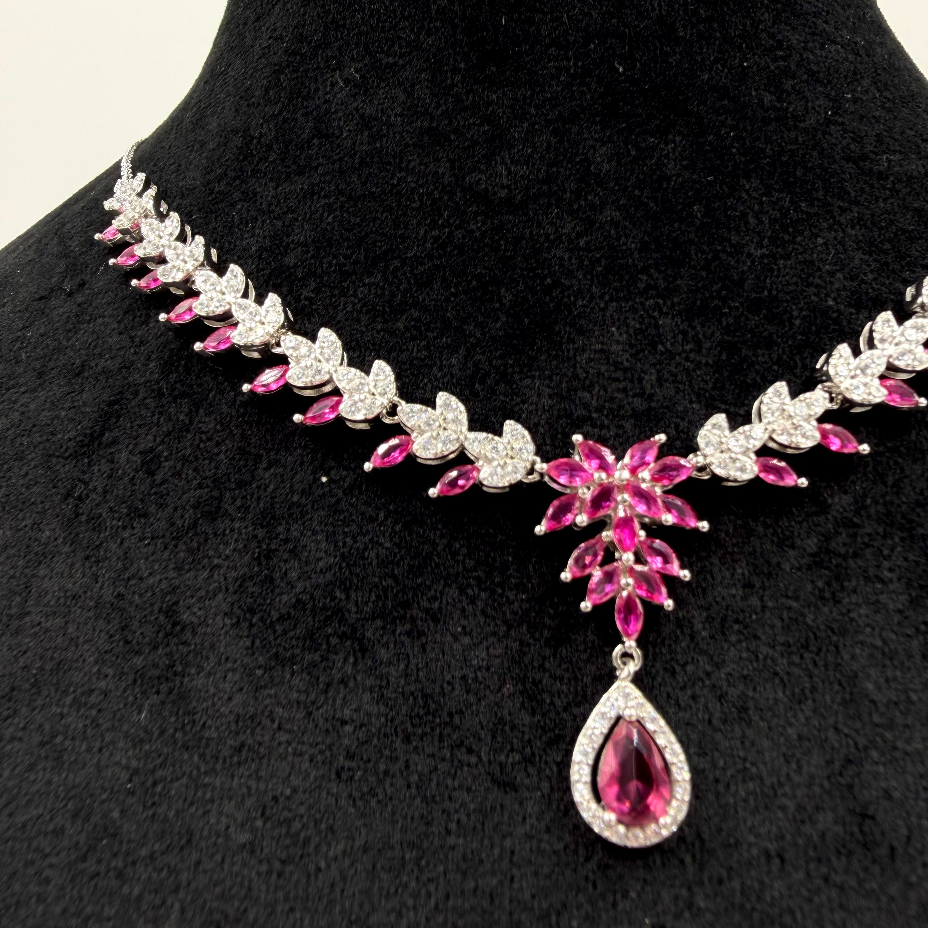 Designer pink stone necklace 925 silver