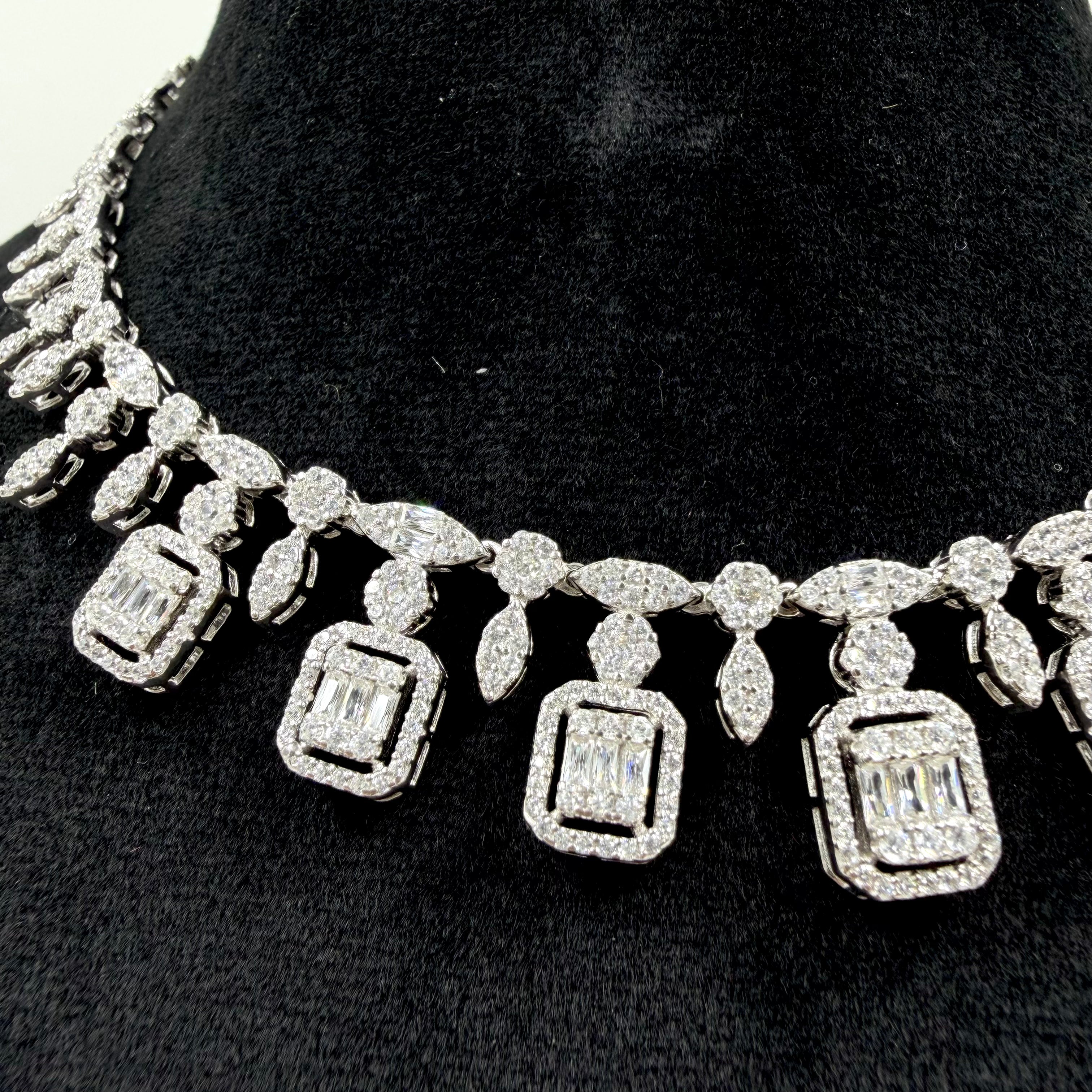 Designer white square stone necklace 925 silver