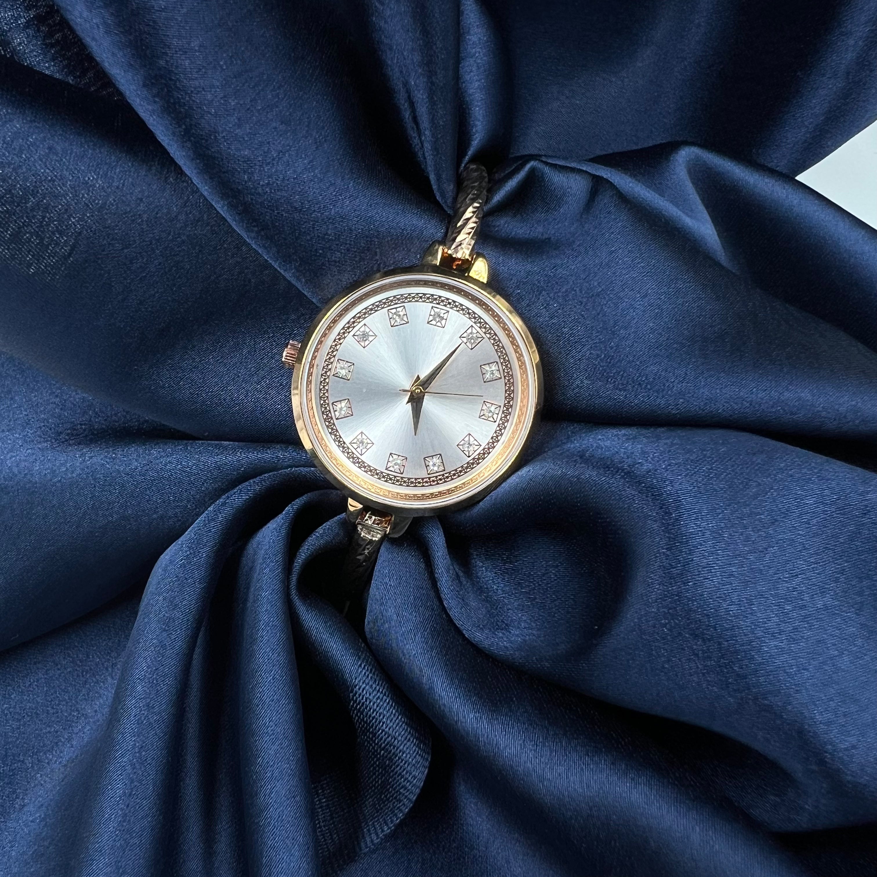 designer silver rose gold kada watch women