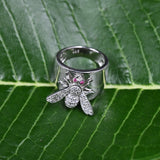 Elegant bee motif silver ring