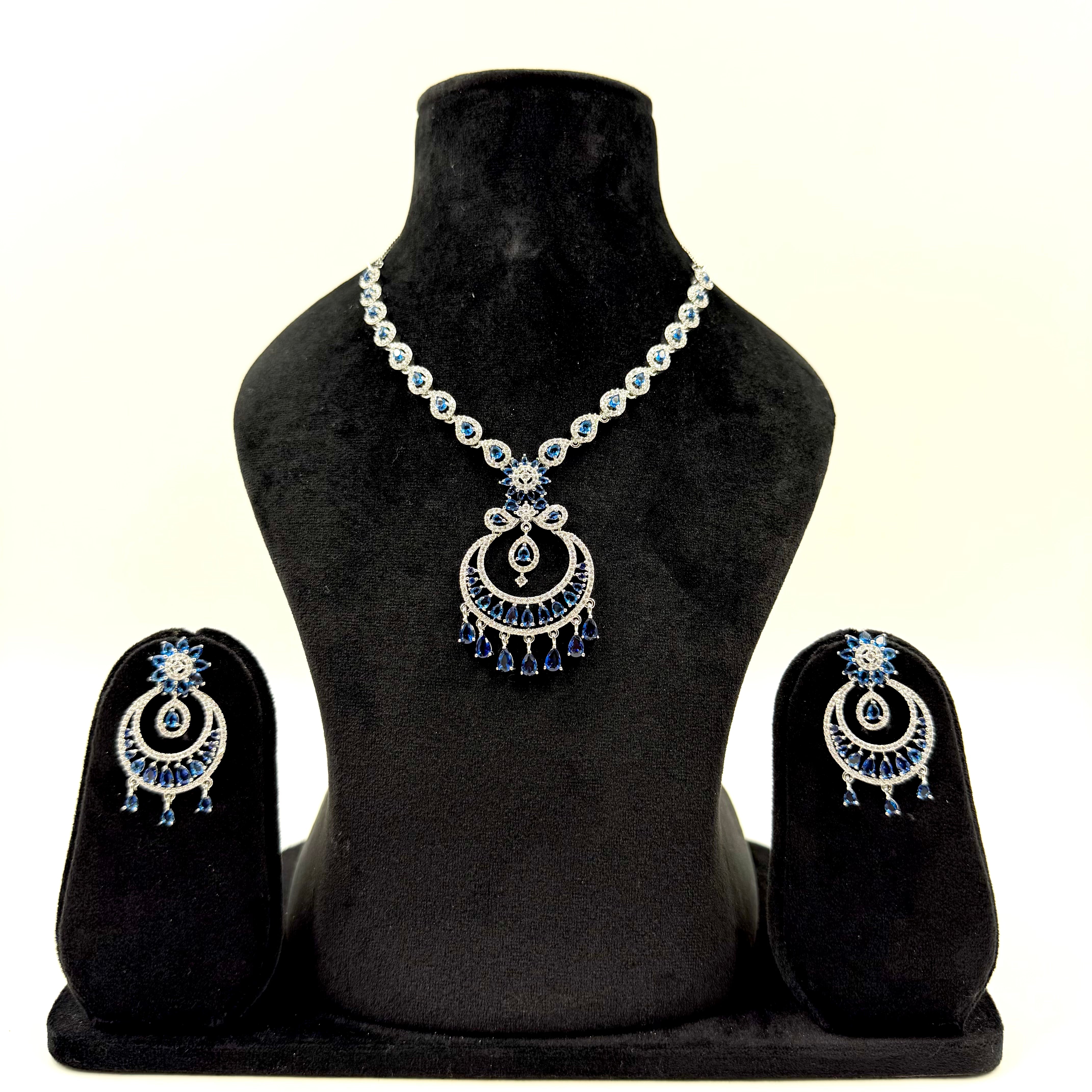 Elegant long blue necklace for women