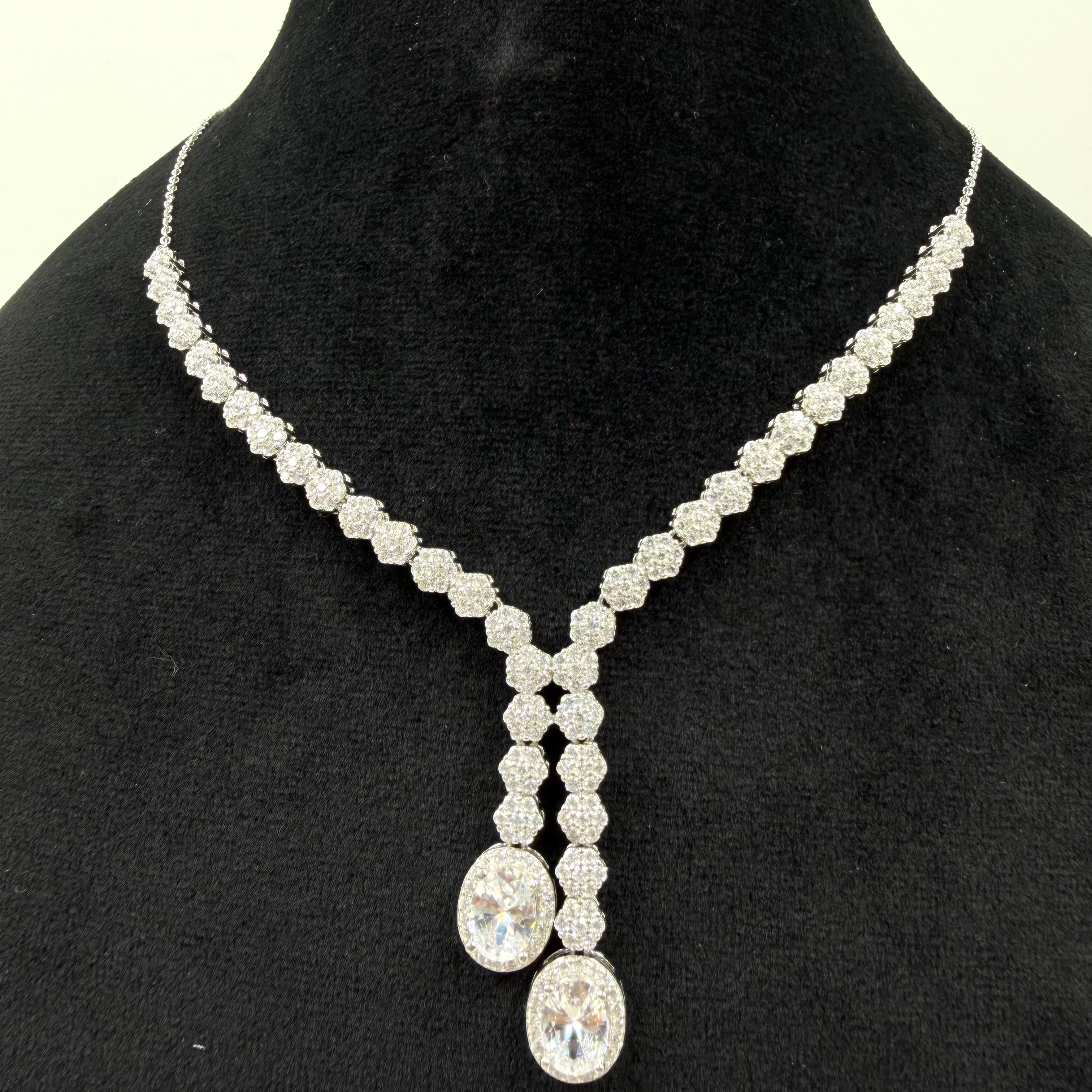 Elegant white stone double drop necklace
