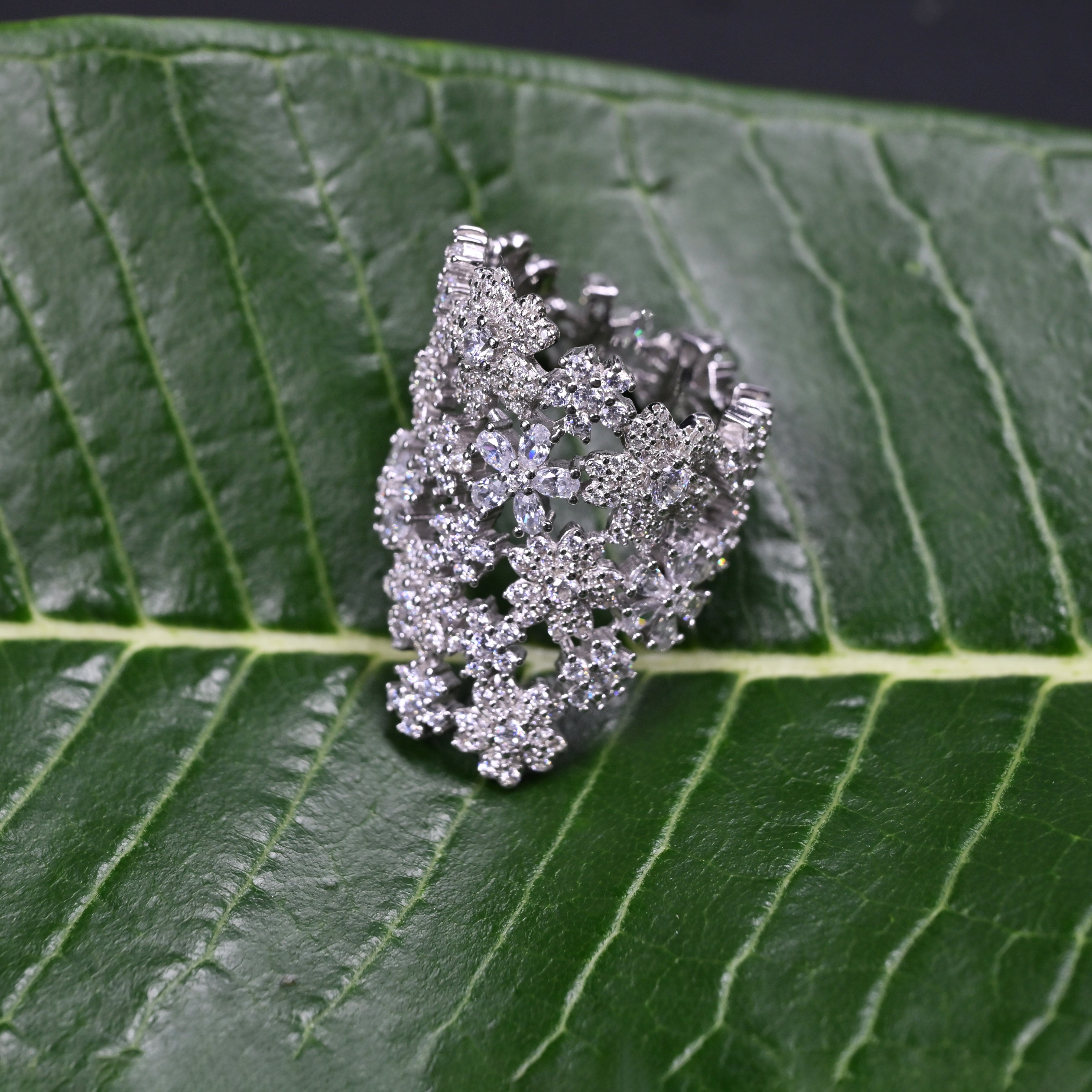 Floral crystal ring design