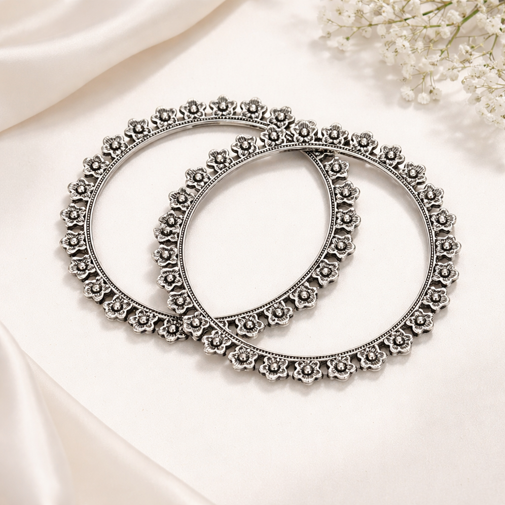 gulmohar 925 silver bangles pair