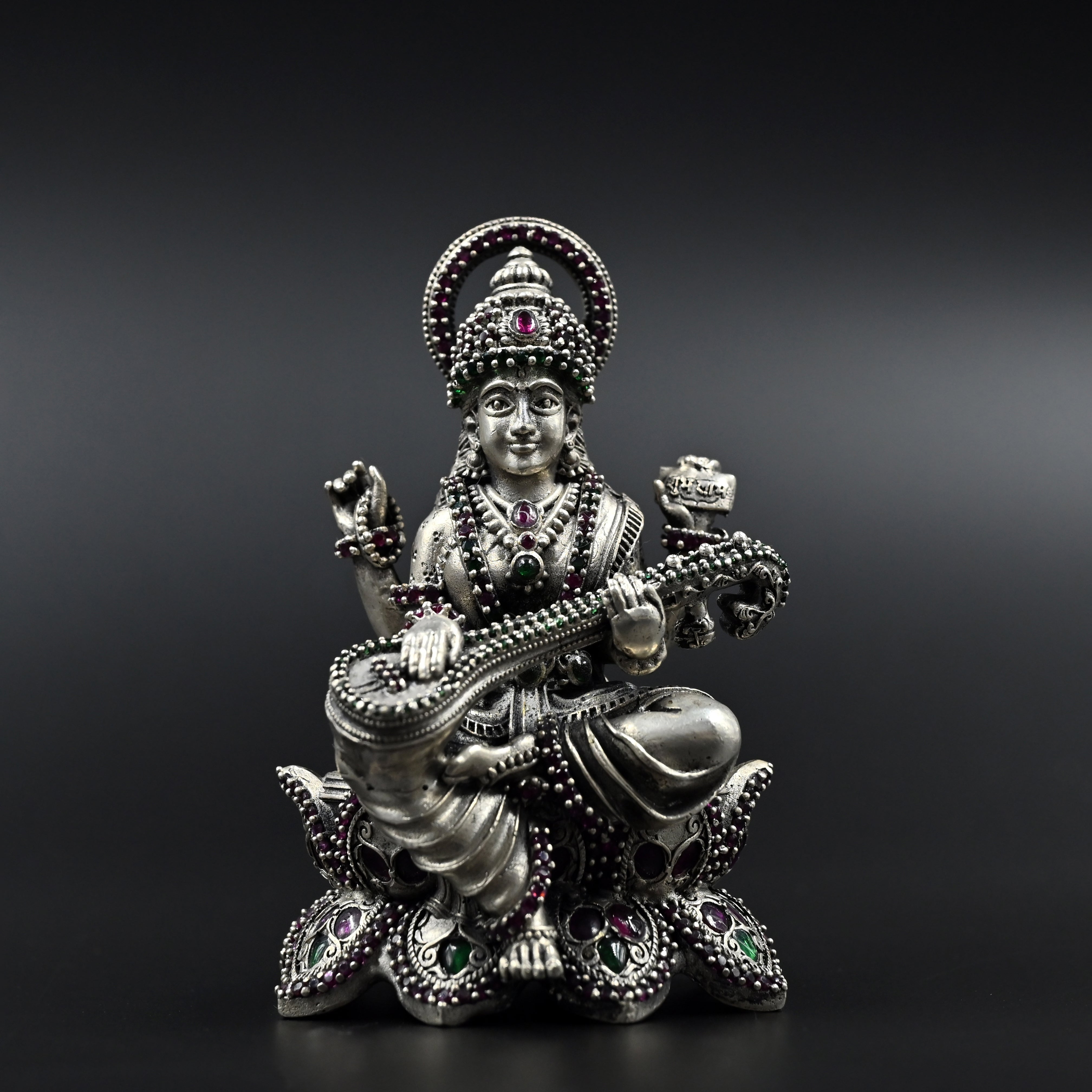 Silver Ganesh Laxmi Saraswati trio for home temple