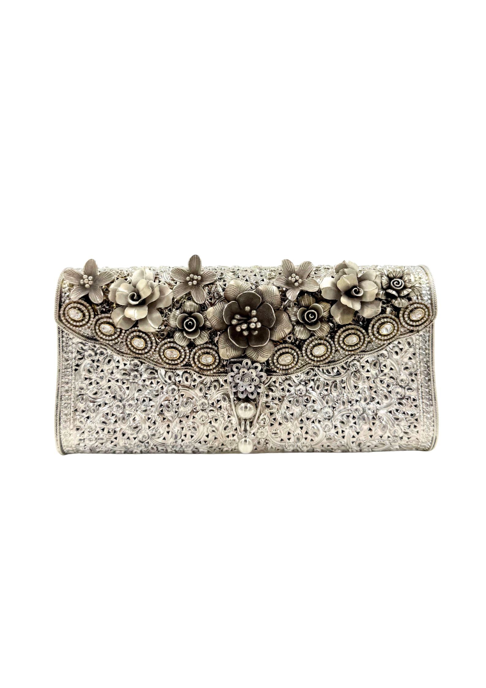 Ivory Petals clutch with floral texture