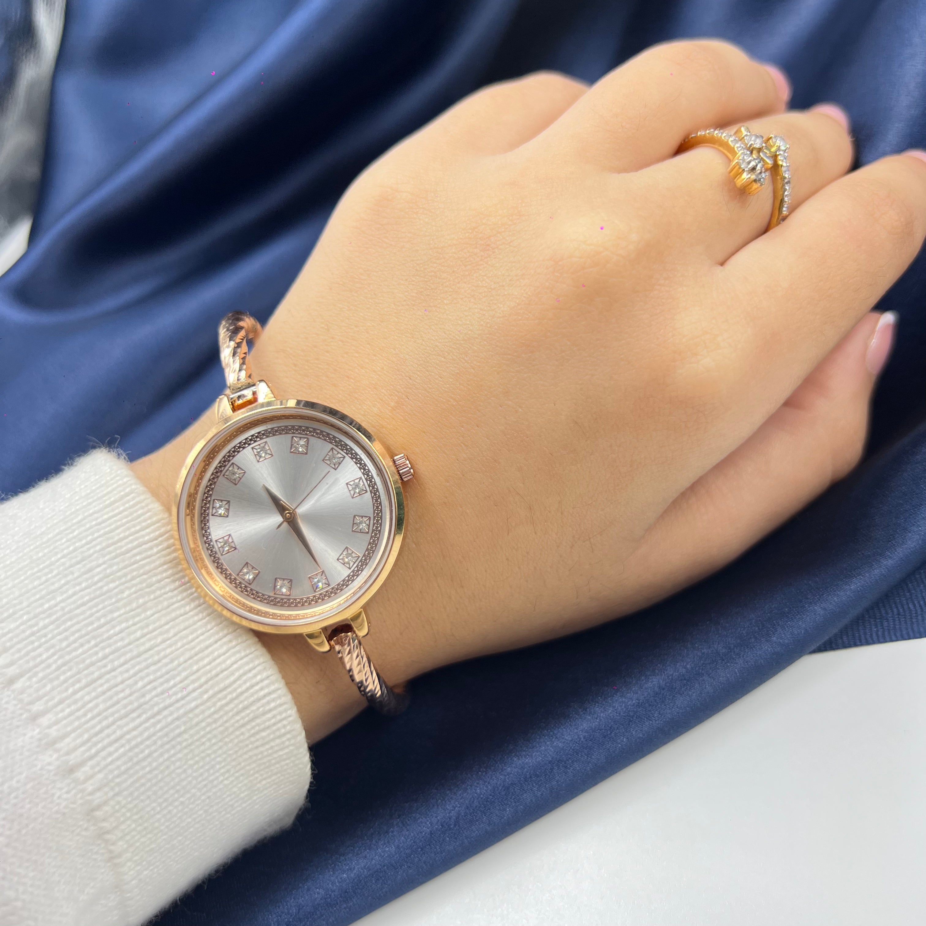 ladies sterling silver rose gold kada watch