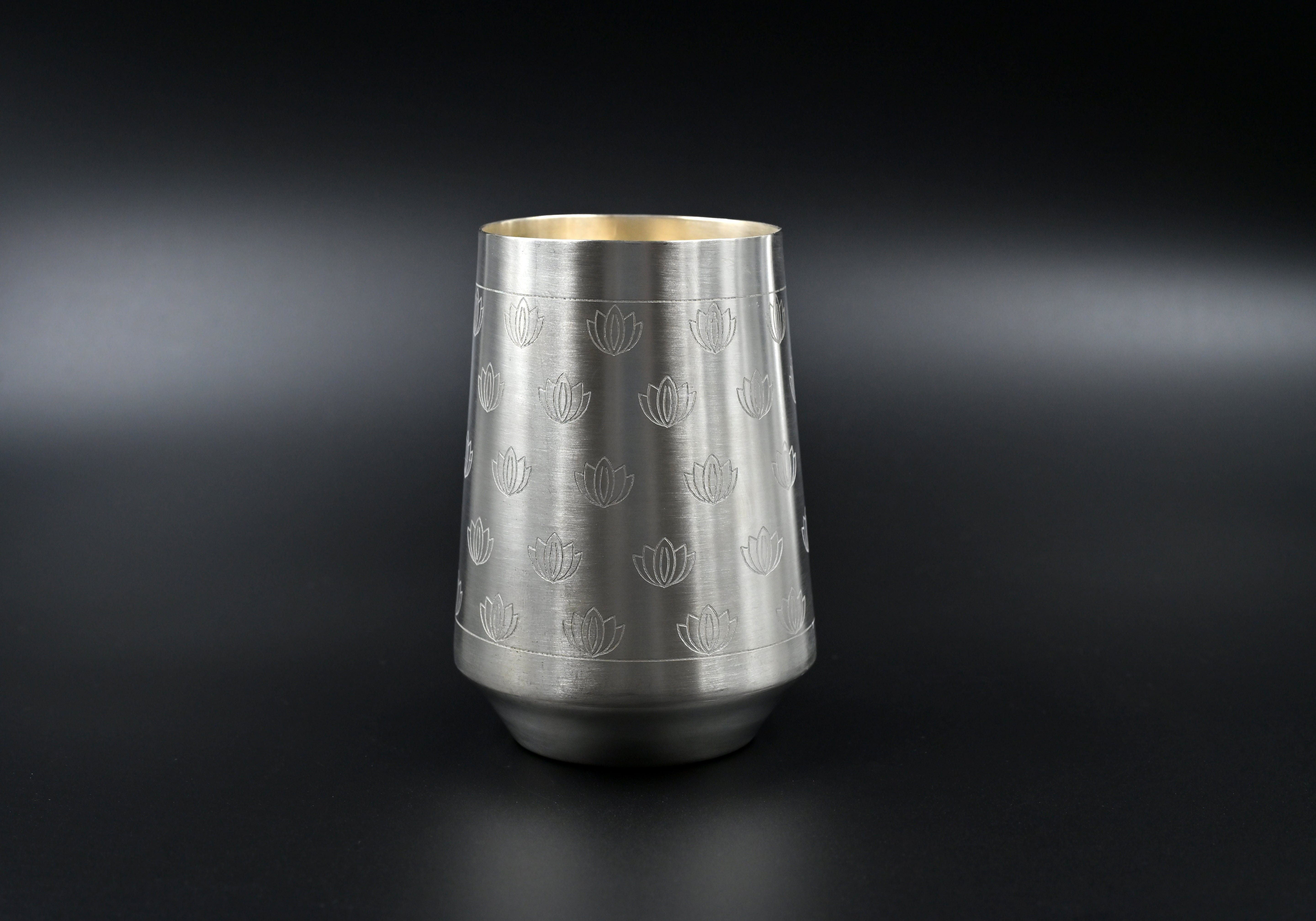 Lotus motif silver tray from Padma set