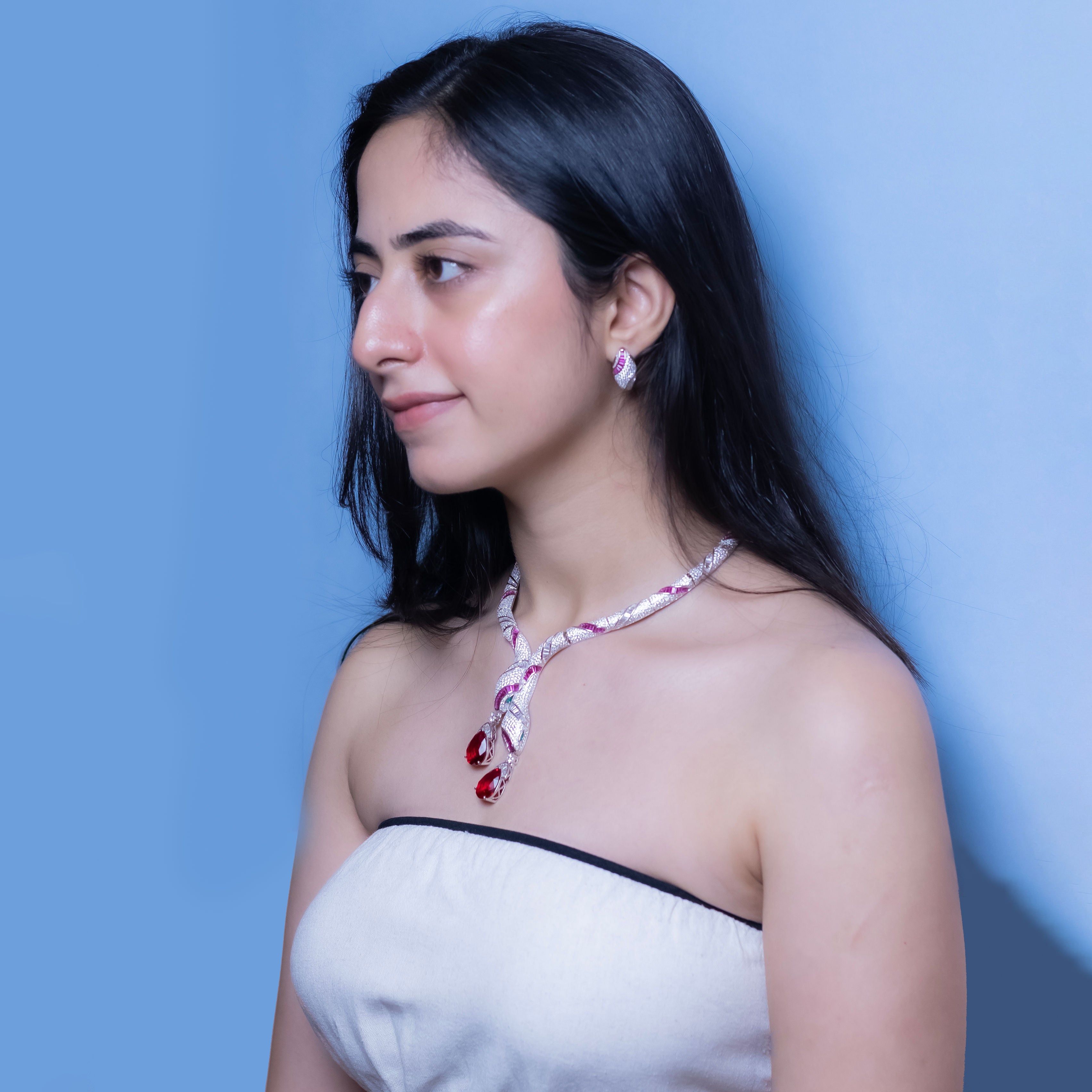 Matching elegant red silver earrings